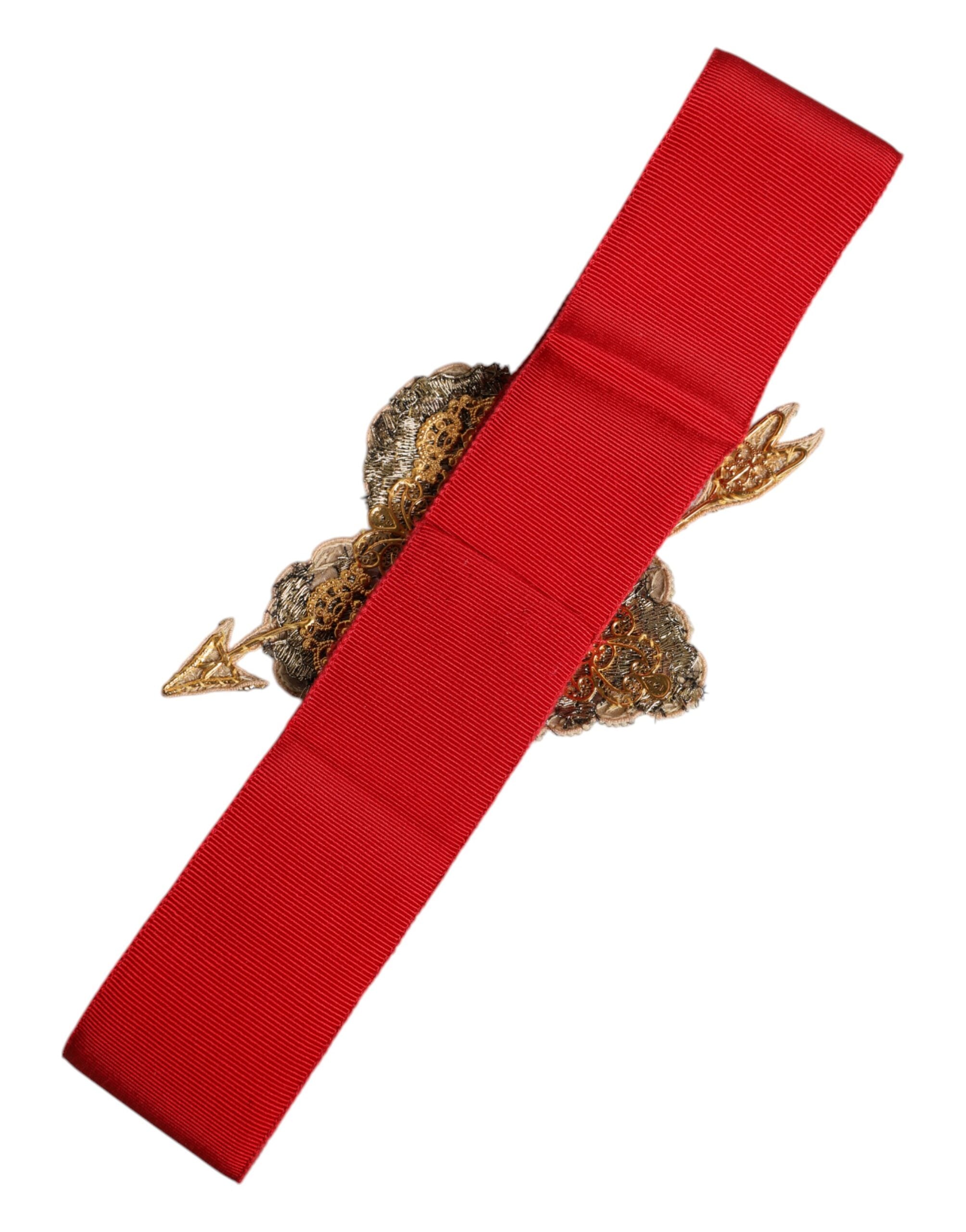 Ceinture Dolce &amp; Gabbana rouge stretch à taille large ornée d'un cœur