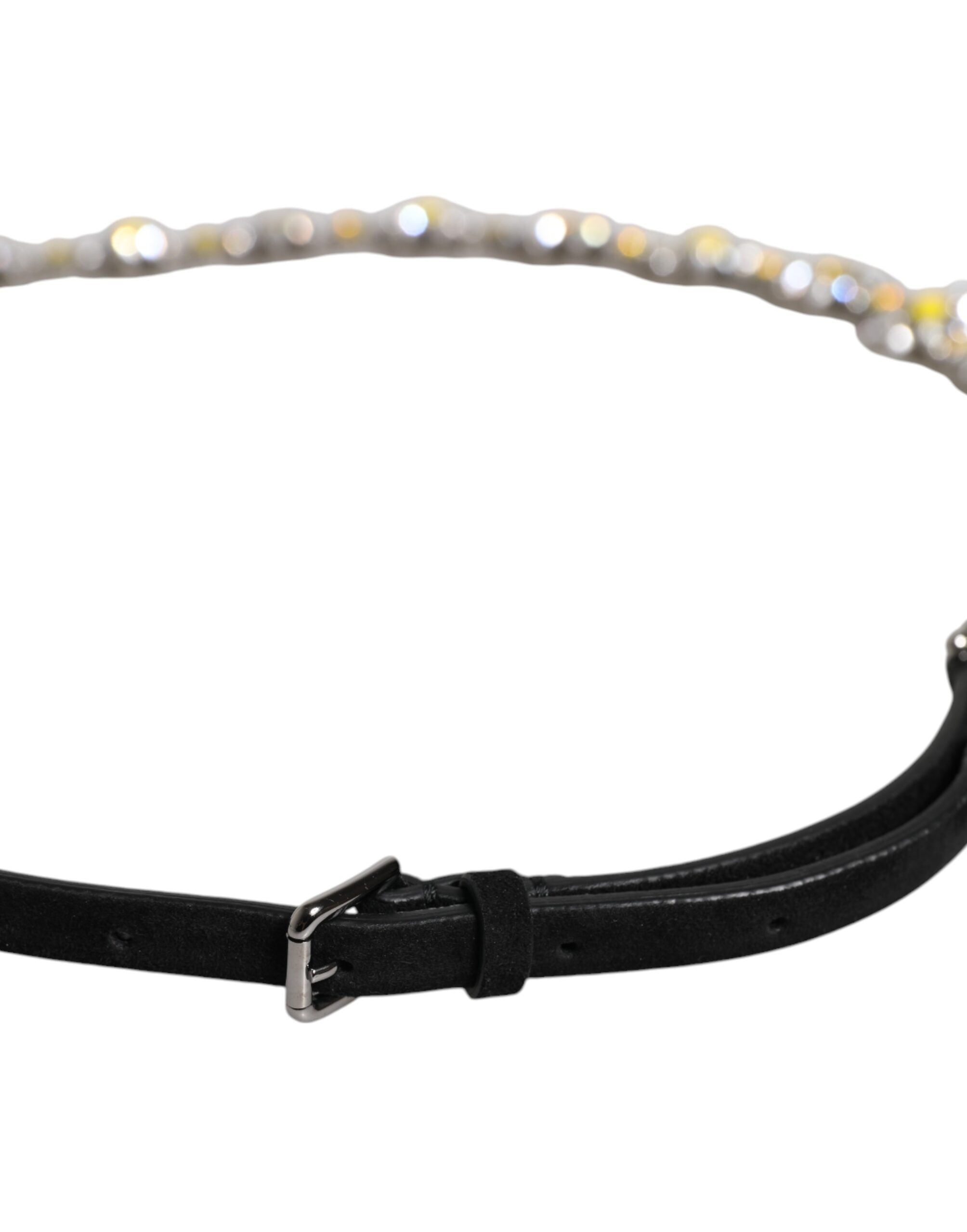 Dolce &amp; Gabbana Taillengürtel aus schwarzem Leder mit Gänseblümchen-Kristallverzierung