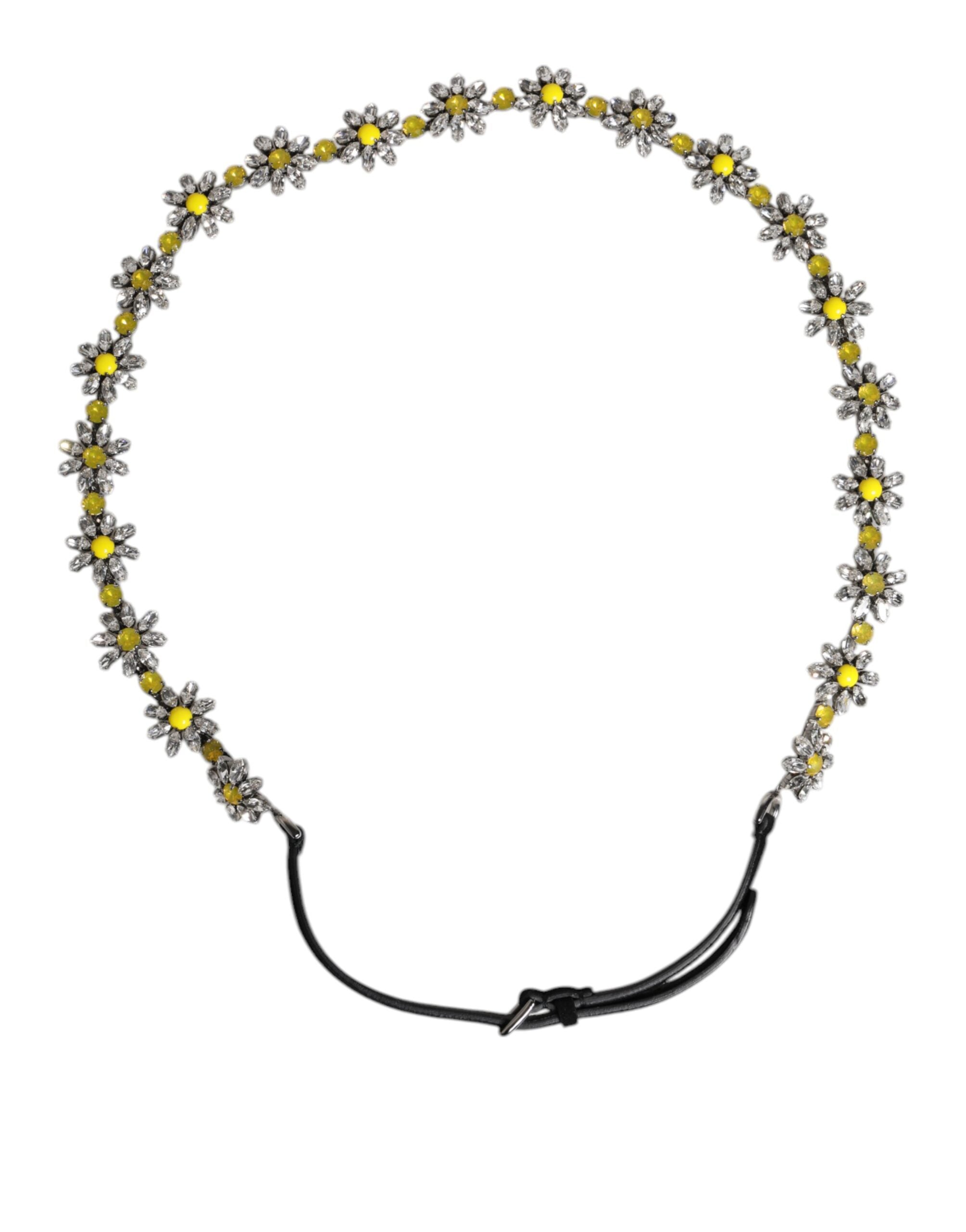 Dolce &amp; Gabbana Taillengürtel aus schwarzem Leder mit Gänseblümchen-Kristallverzierung