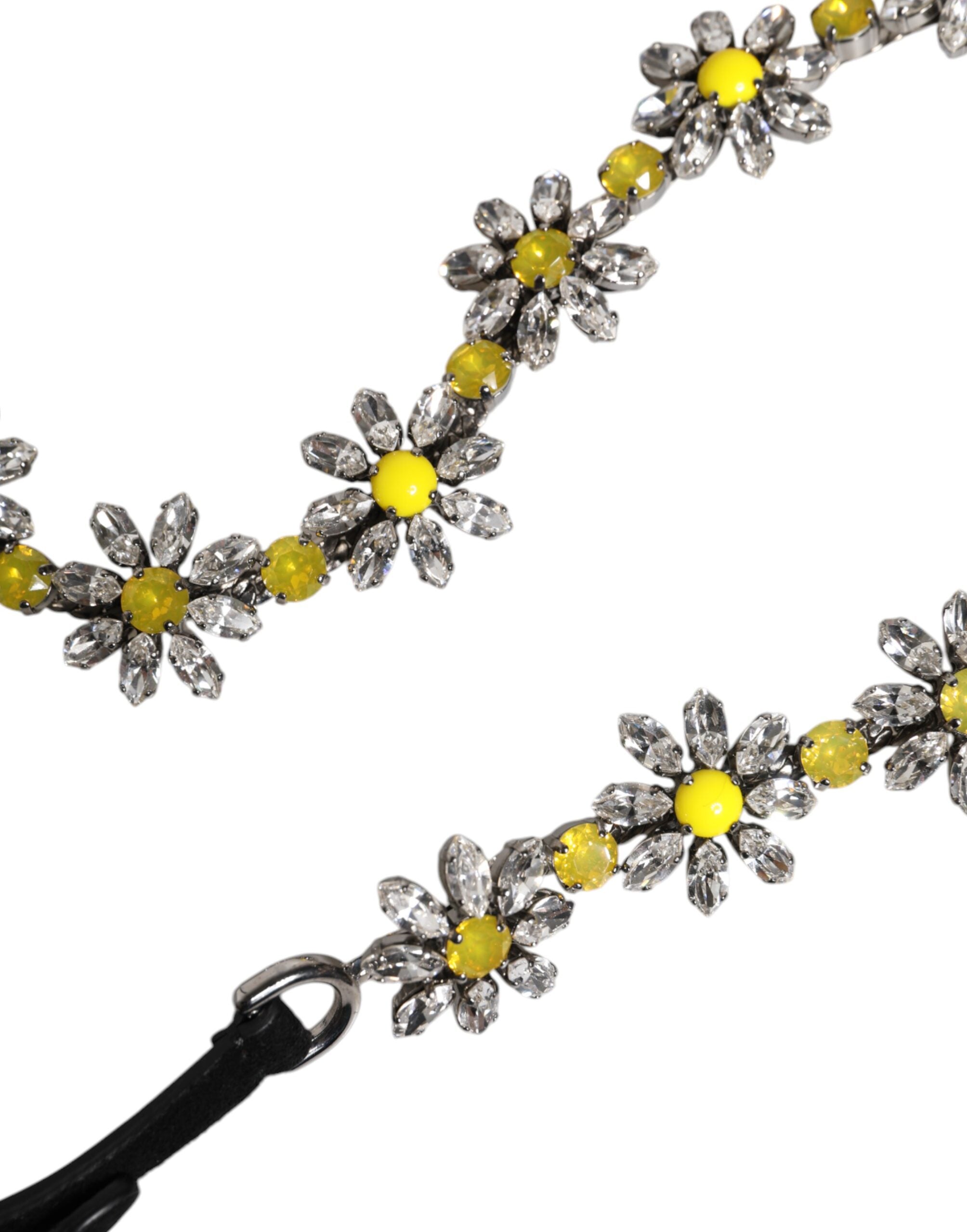 Dolce &amp; Gabbana Taillengürtel aus schwarzem Leder mit Gänseblümchen-Kristallverzierung