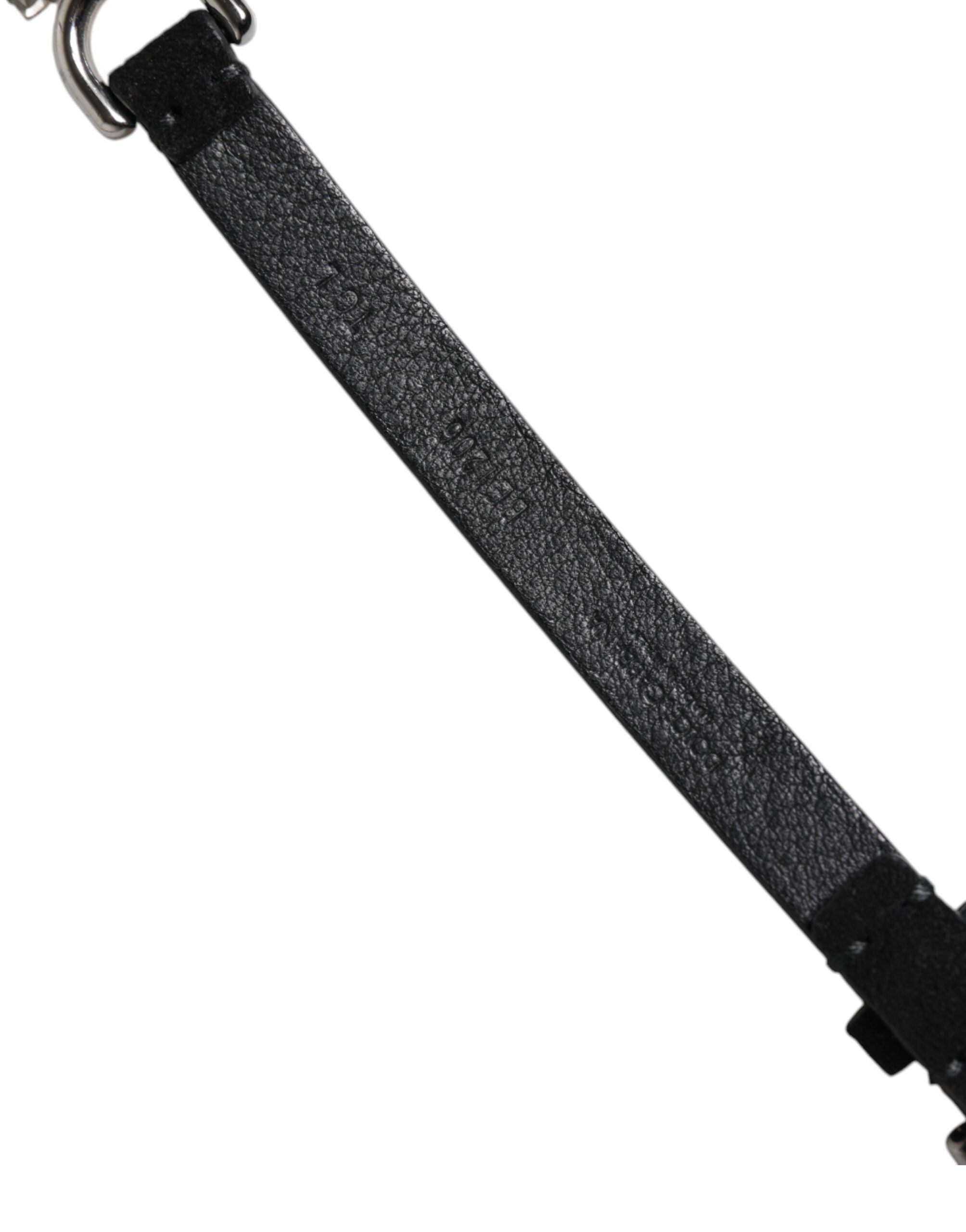 Dolce &amp; Gabbana Taillengürtel aus schwarzem Leder mit Gänseblümchen-Kristallverzierung