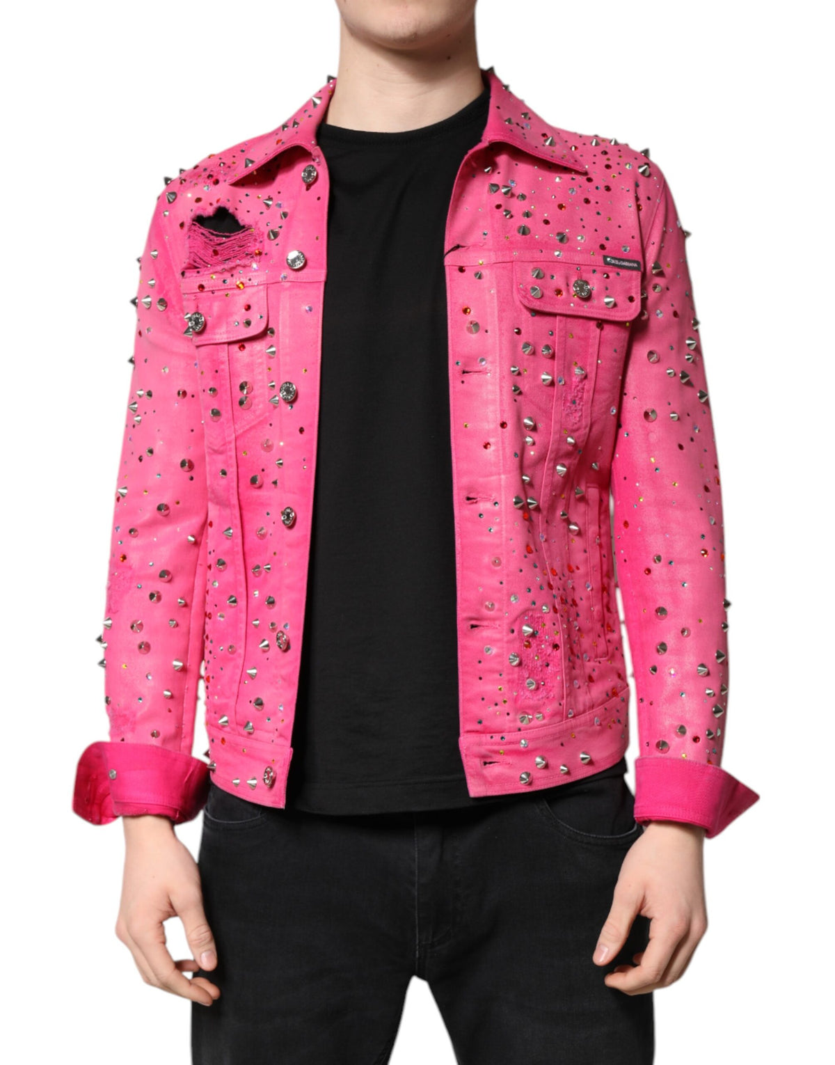 Dolce &amp; Gabbana Jeansjacke aus Baumwolle mit rosa Kristallverzierungen