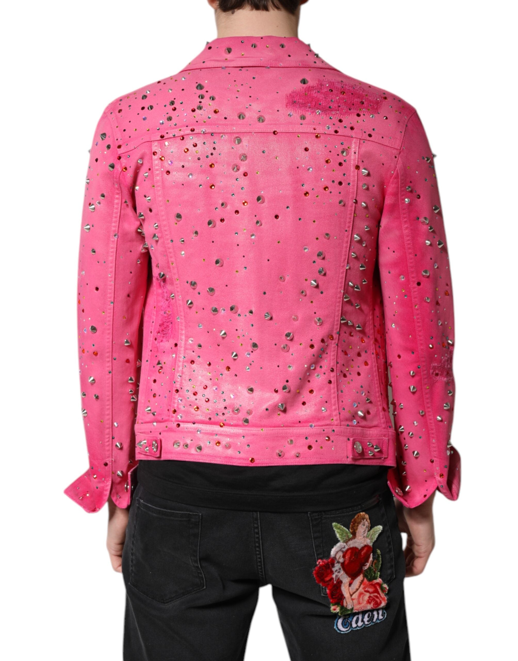 Dolce &amp; Gabbana Jeansjacke aus Baumwolle mit rosa Kristallverzierungen