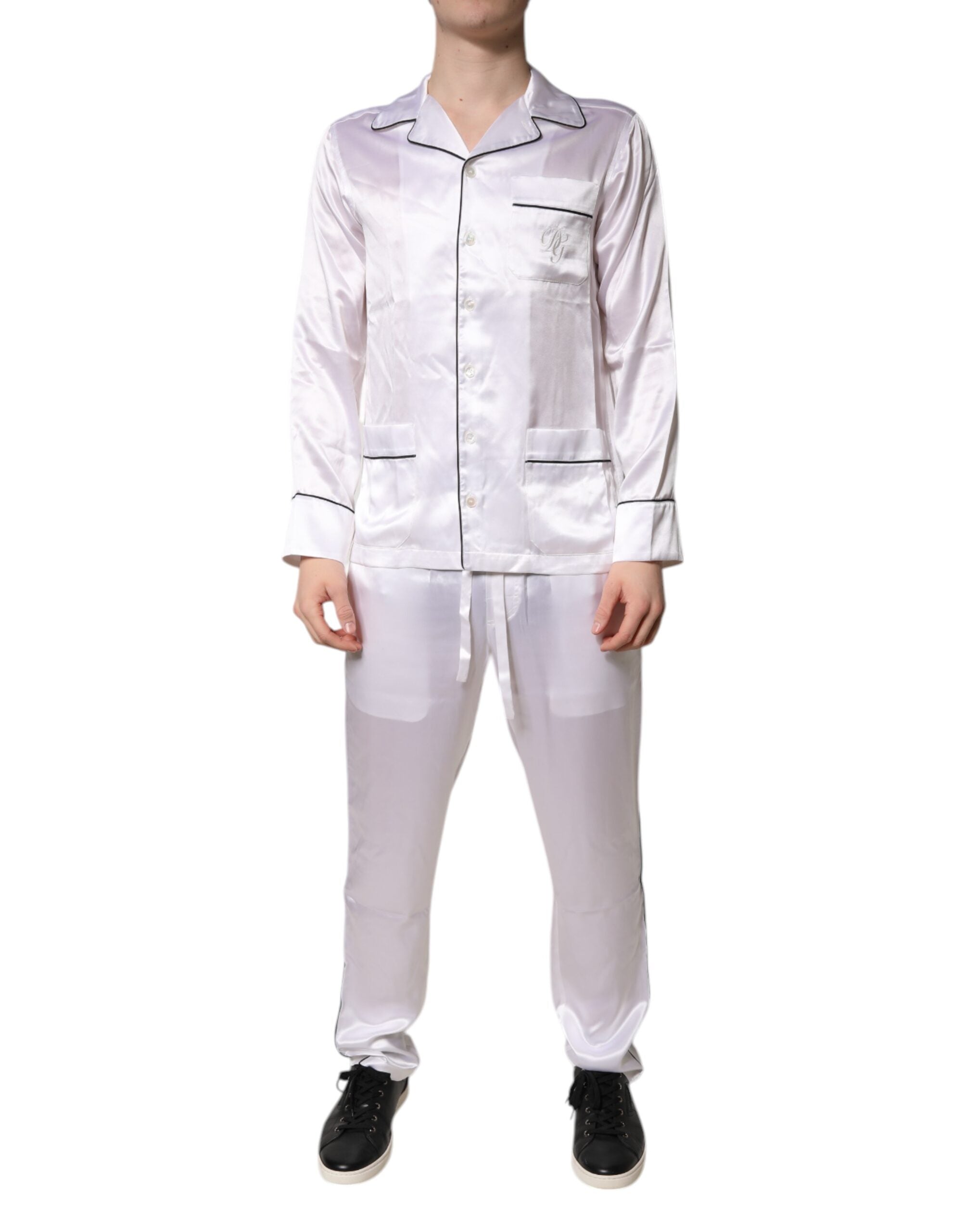 Ensemble pyjama homme Dolce &amp; Gabbana en satin de soie blanc