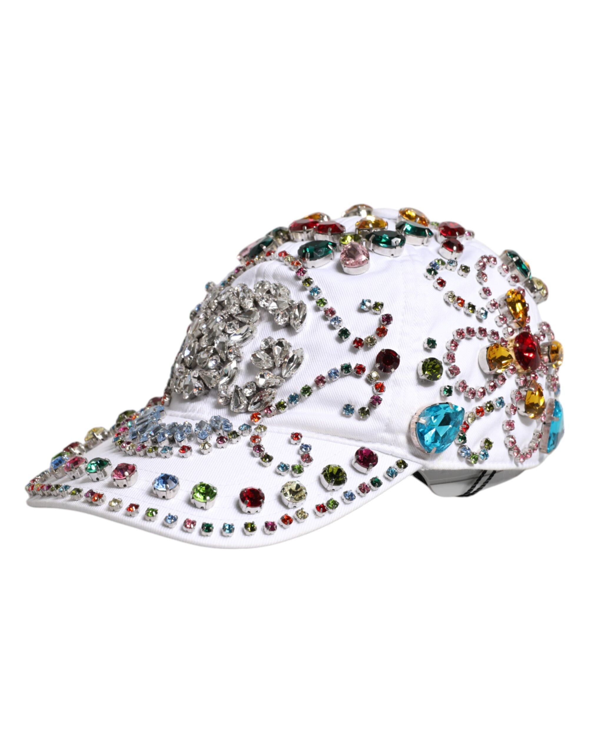 Casquette de baseball Dolce &amp; Gabbana blanche ornée de cristaux multicolores