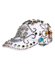 Casquette de baseball Dolce &amp; Gabbana blanche ornée de cristaux multicolores