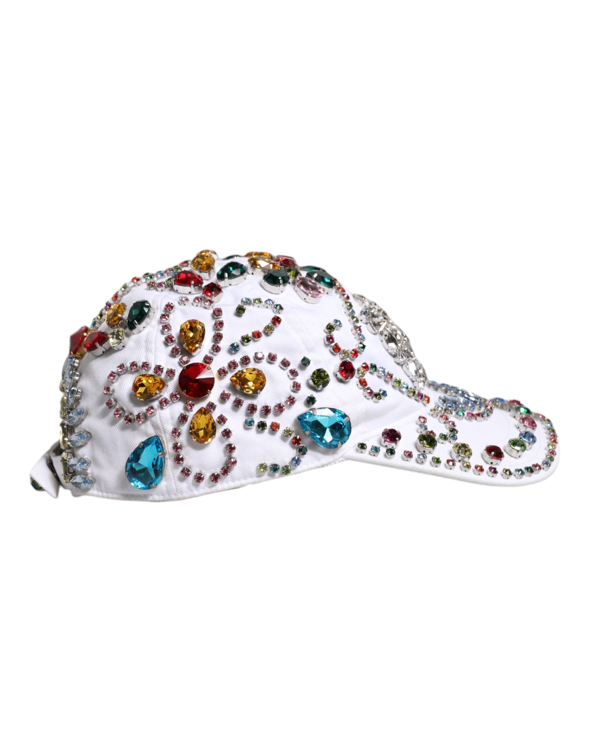 Casquette de baseball Dolce &amp; Gabbana blanche ornée de cristaux multicolores