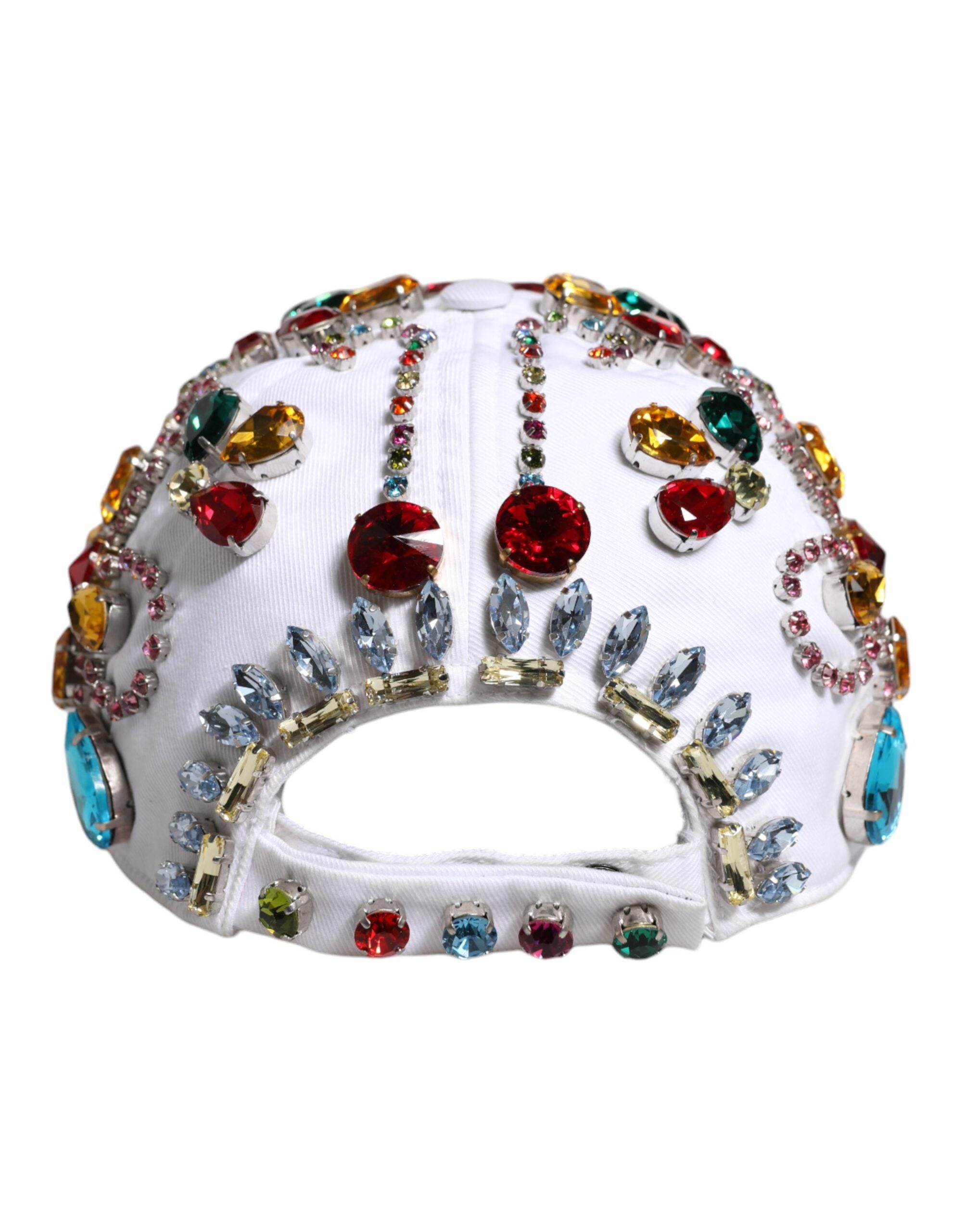 Casquette de baseball Dolce &amp; Gabbana blanche ornée de cristaux multicolores