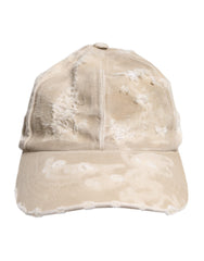 Dolce &amp; Gabbana Beige Tattered Cotton 6 Panels Baseball Cap