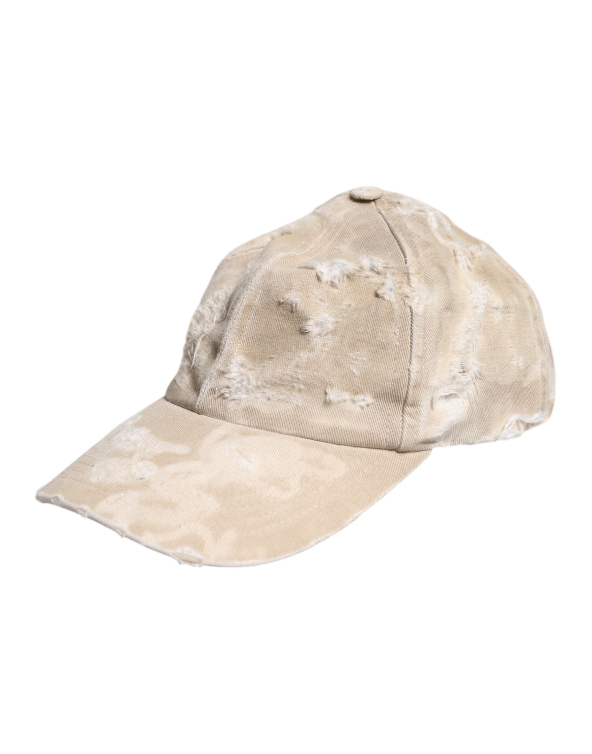 Dolce &amp; Gabbana Beige Tattered Cotton 6 Panels Baseball Cap