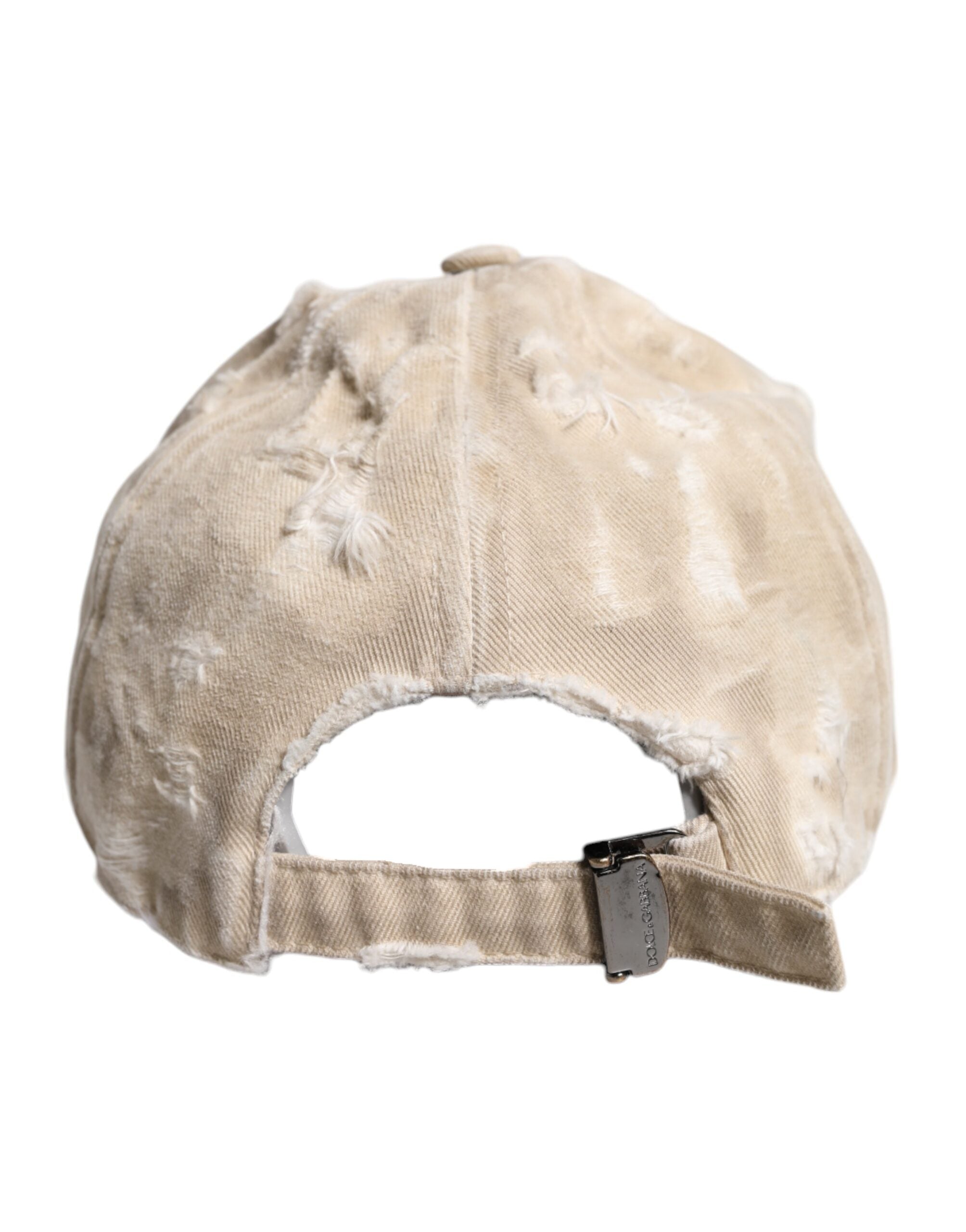 Dolce &amp; Gabbana Beige Tattered Cotton 6 Panels Baseball Cap
