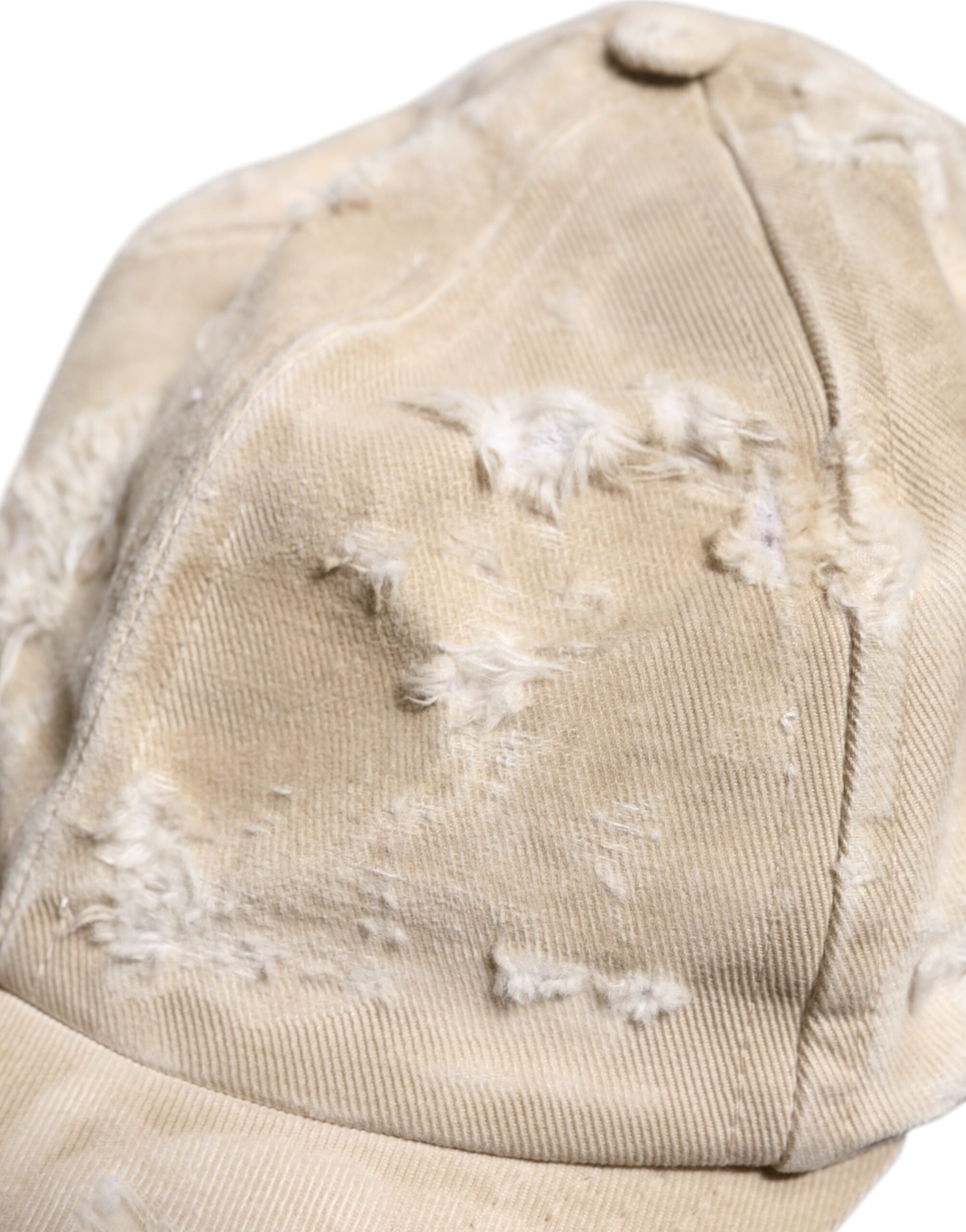 Dolce &amp; Gabbana Beige Tattered Cotton 6 Panels Baseball Cap