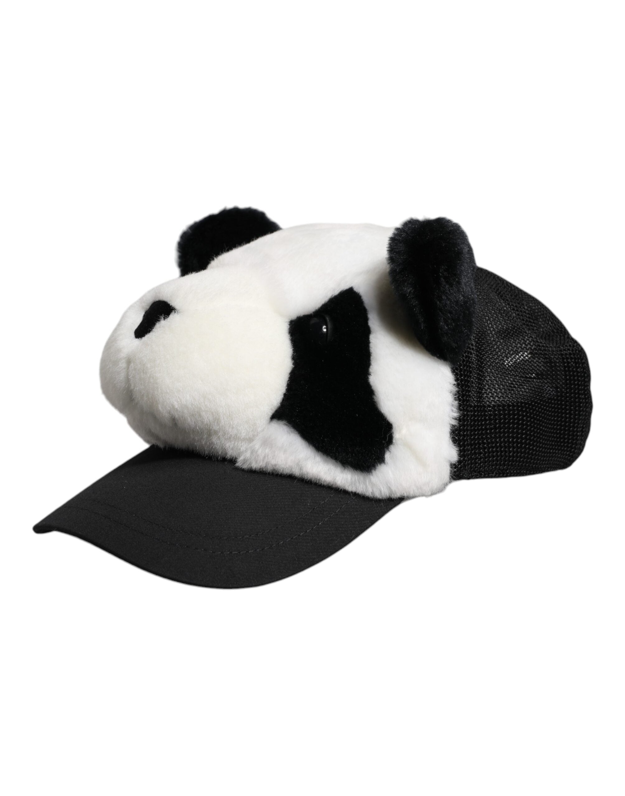 Dolce &amp; Gabbana Baseballkappe für Damen, schwarz-weißes Panda-Fell