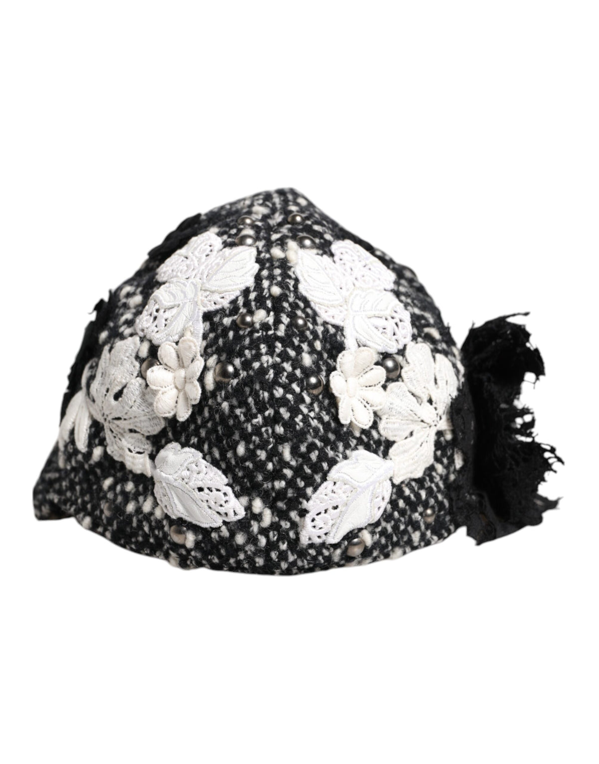 Chapeau cloche Dolce &amp; Gabbana en laine noire orné de fleurs blanches