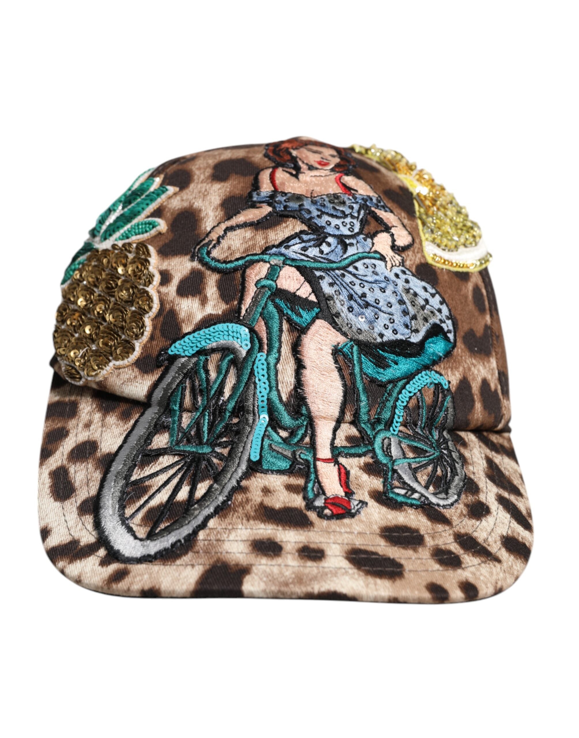 Dolce &amp; Gabbana Baseballkappe „Sicily“ mit braunem Leopardenmuster und Pailletten