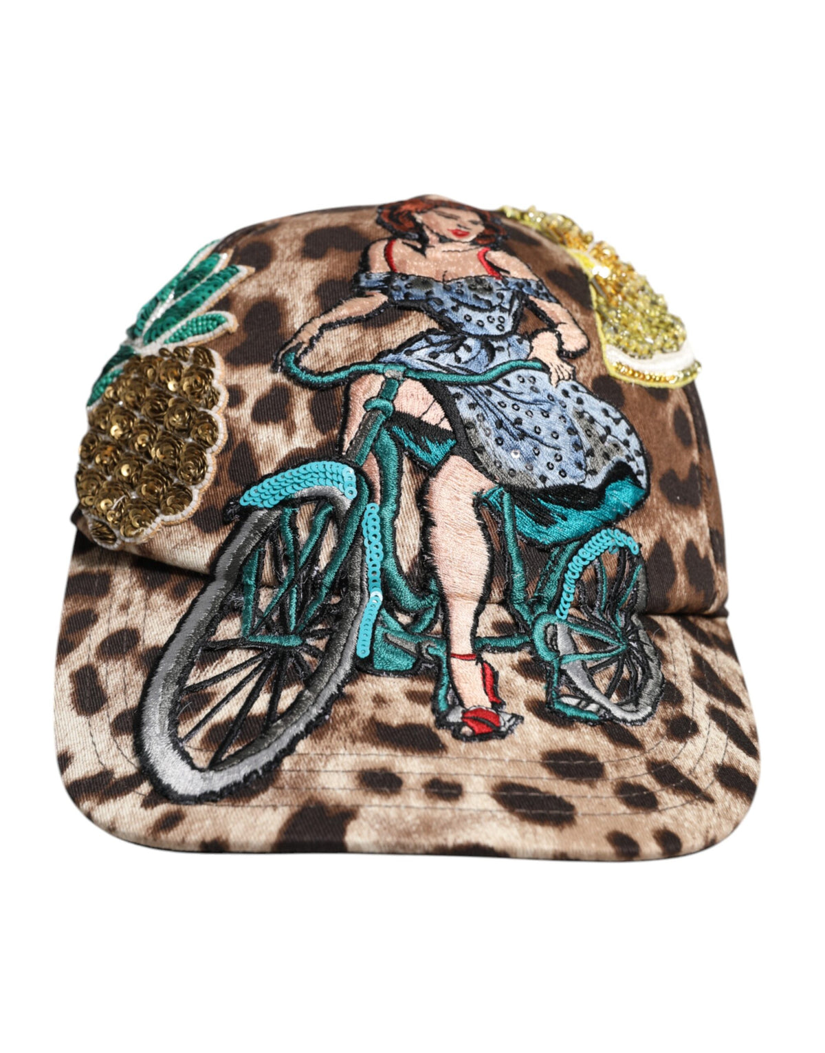 Dolce &amp; Gabbana Baseballkappe „Sicily“ mit braunem Leopardenmuster und Pailletten