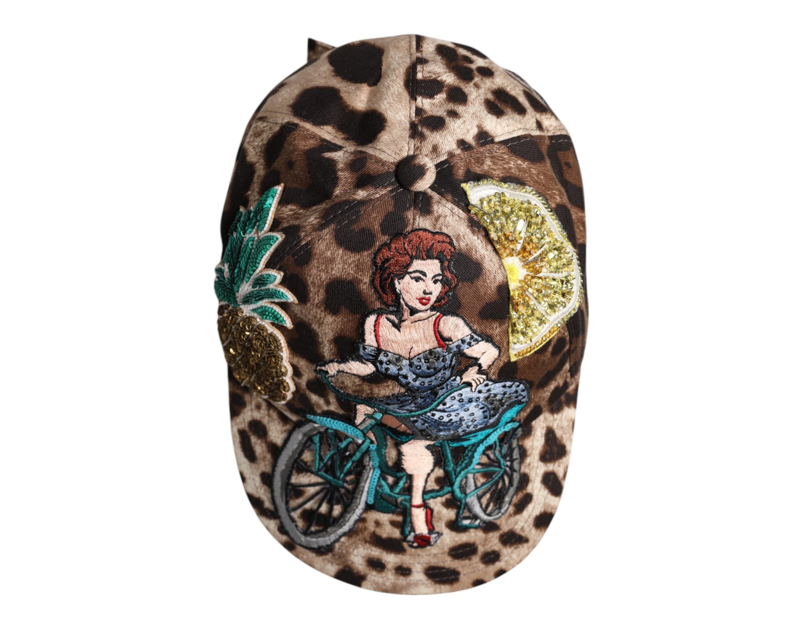 Dolce &amp; Gabbana Baseballkappe „Sicily“ mit braunem Leopardenmuster und Pailletten