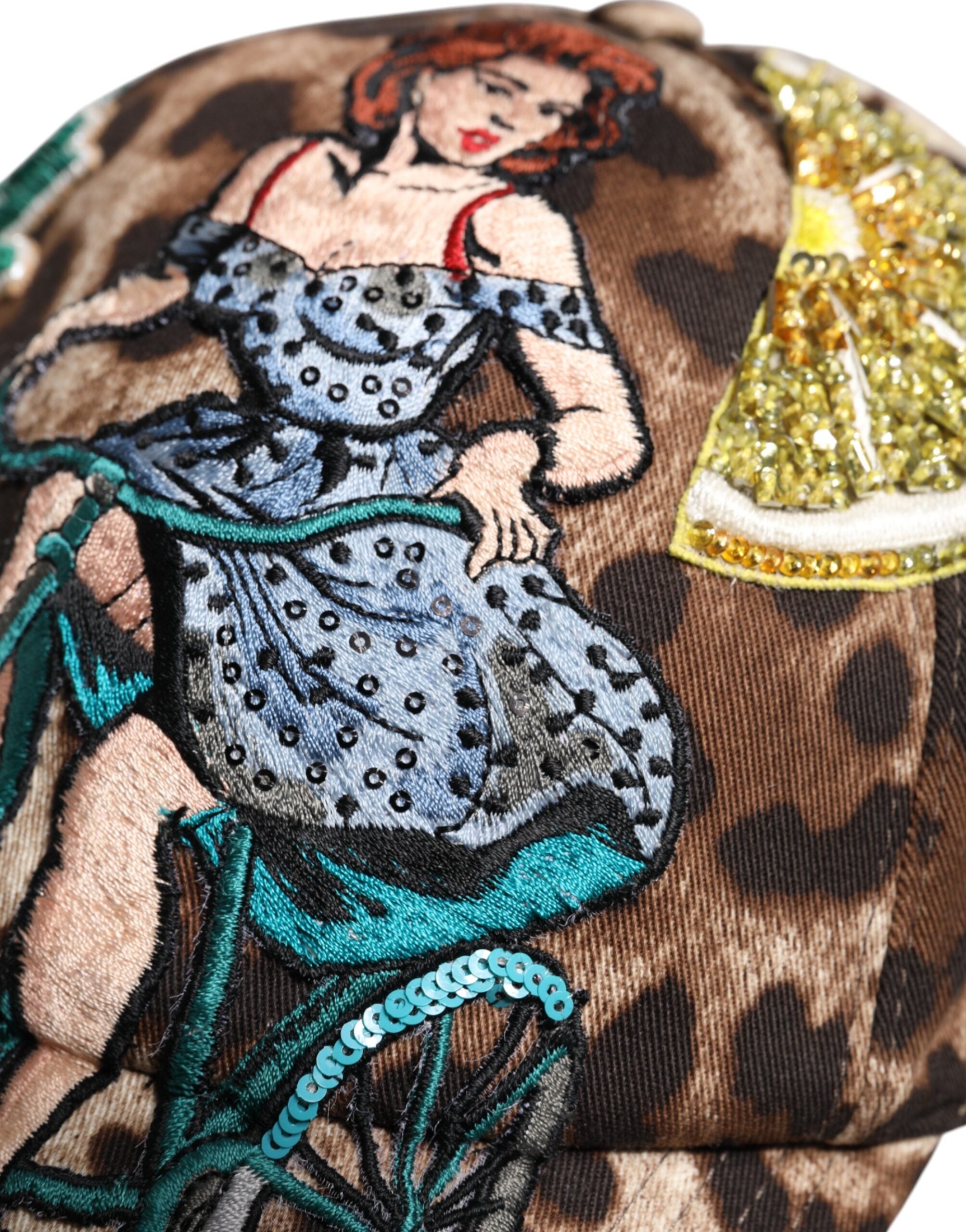 Dolce &amp; Gabbana Baseballkappe „Sicily“ mit braunem Leopardenmuster und Pailletten