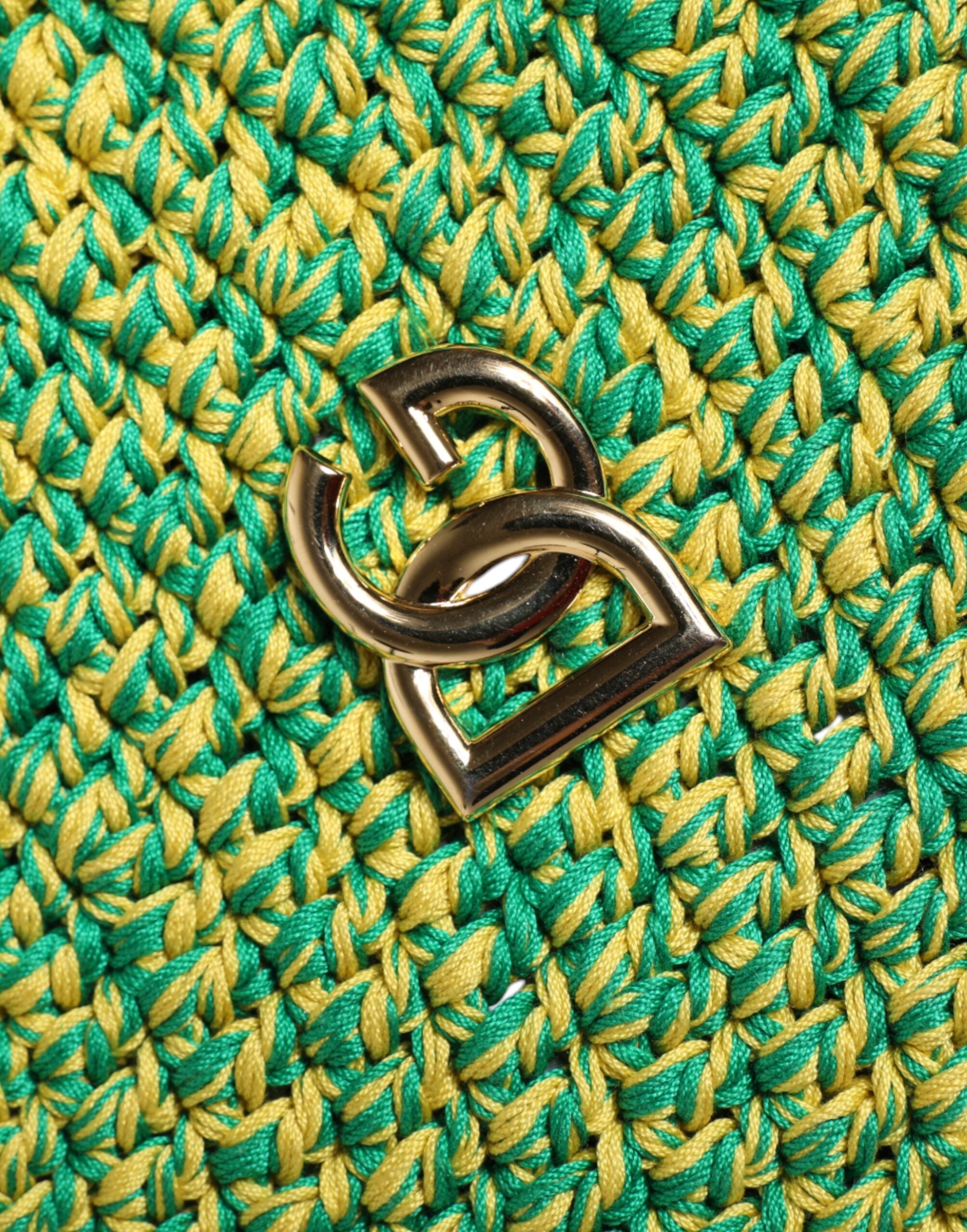 Dolce &amp; Gabbana Fischerhut aus grüner Baumwolle mit Häkelmuster und DG-Logo