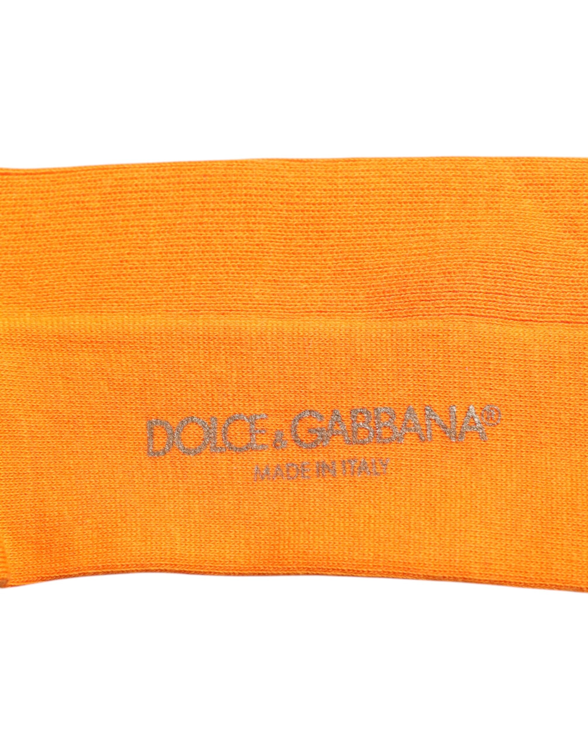 Dolce &amp; Gabbana Orangefarbene Baumwollsocken mit Logo, die über die Wade gehen