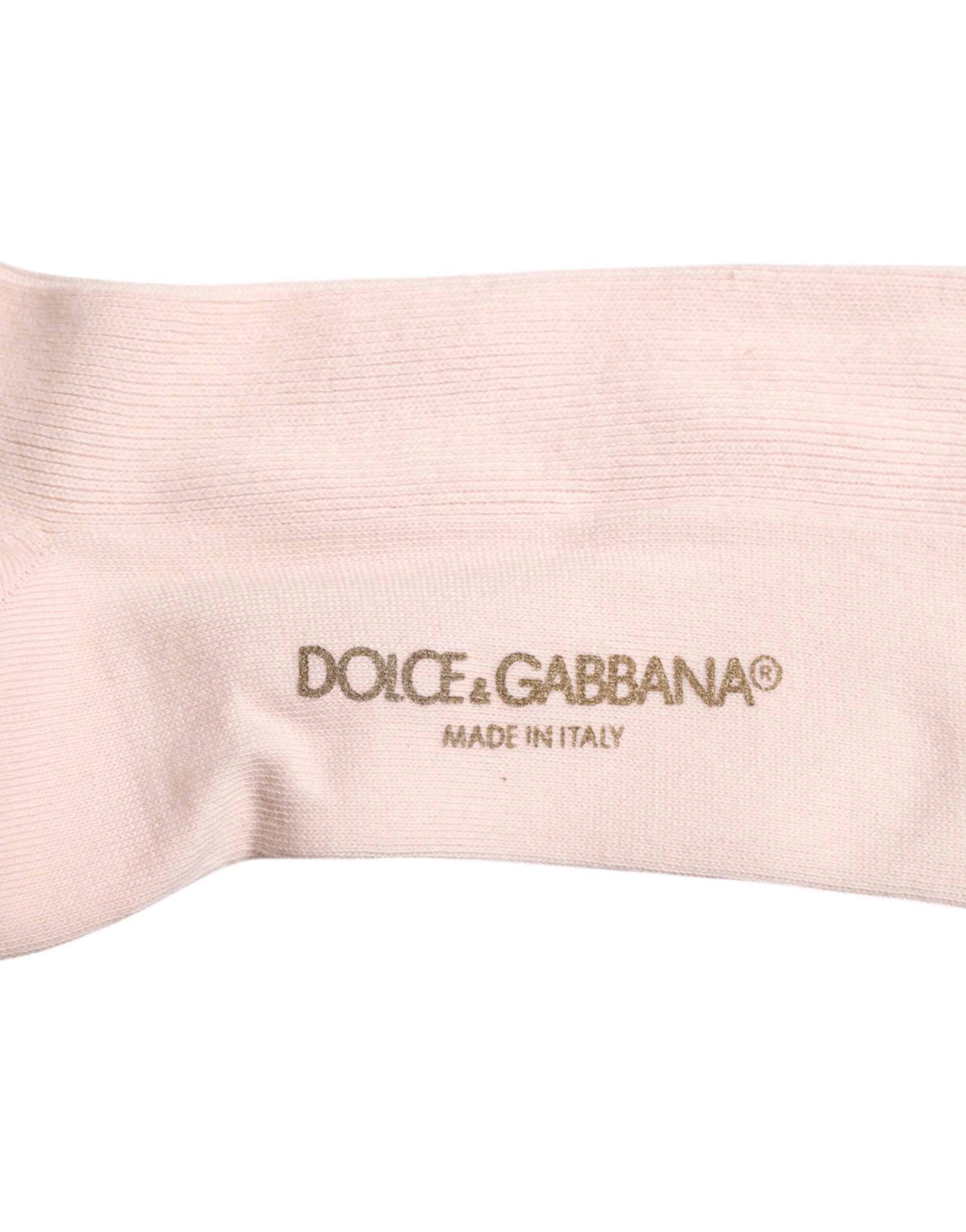 Dolce &amp; Gabbana Elfenbeinfarbene Stretch-Socken aus Baumwolle mit Logo-Oberschenkellänge