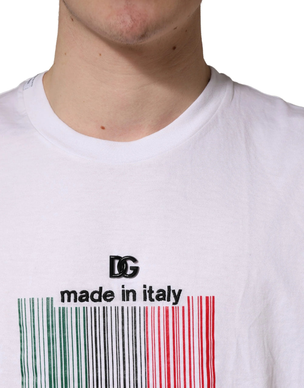 Dolce & Gabbana White Barcode Cotton Crew Neck Men T-shirt
