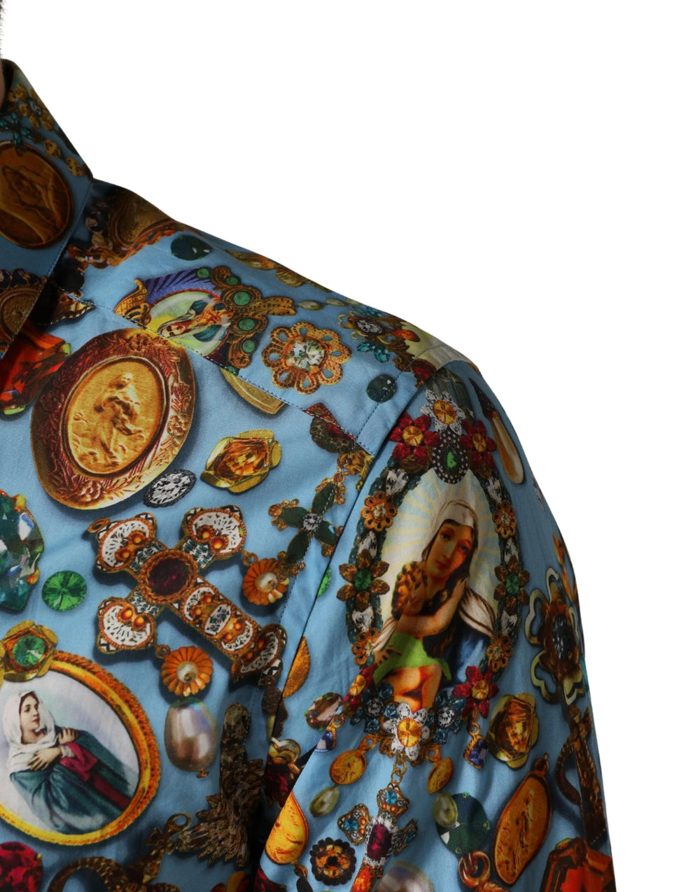 Dolce & Gabbana Blue Cotton Jewel Print Button Down GOLD Shirt