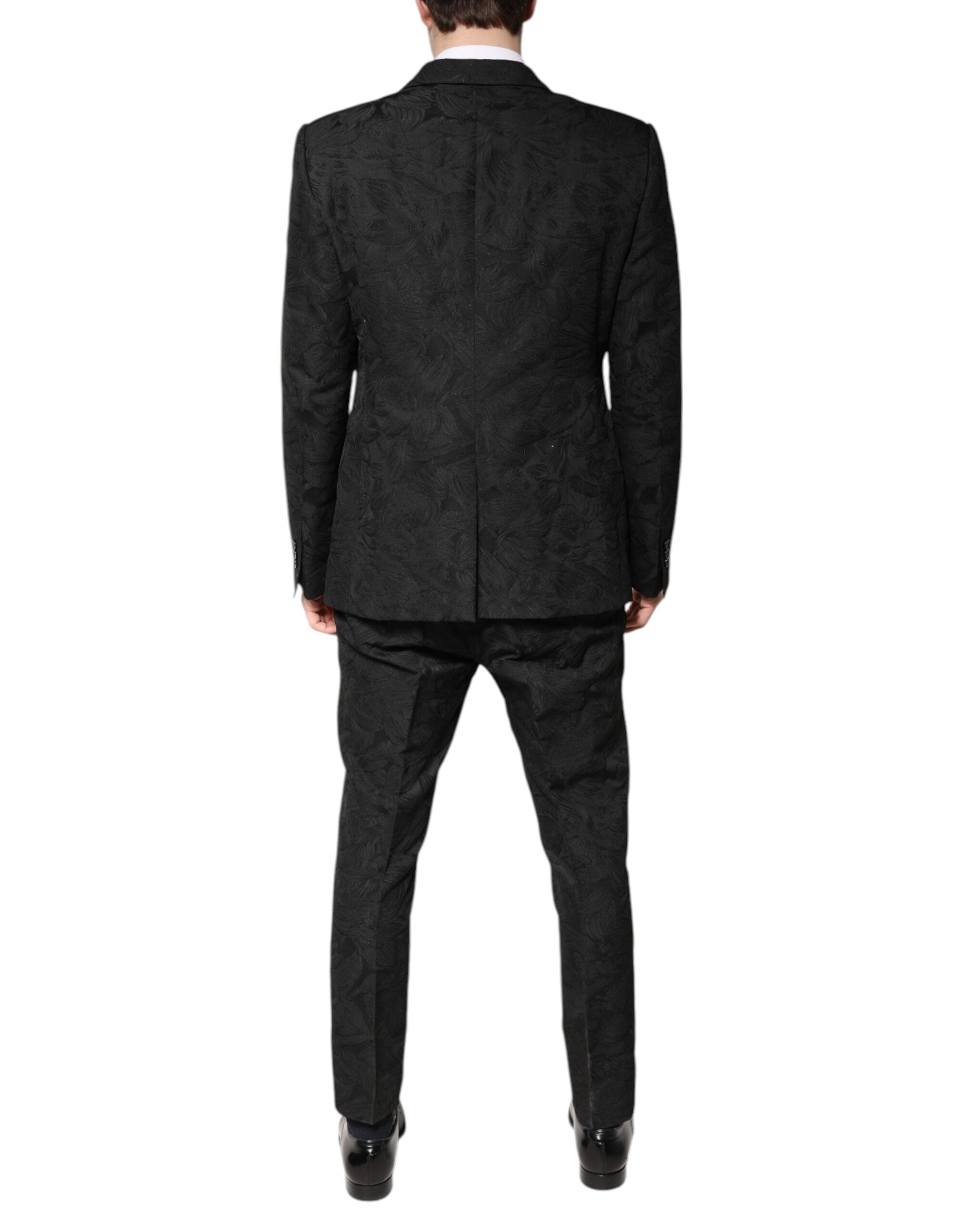 Dolce &amp; Gabbana Zweiteiliger Anzug aus schwarzem Polyester mit floralem Jacquardmuster
