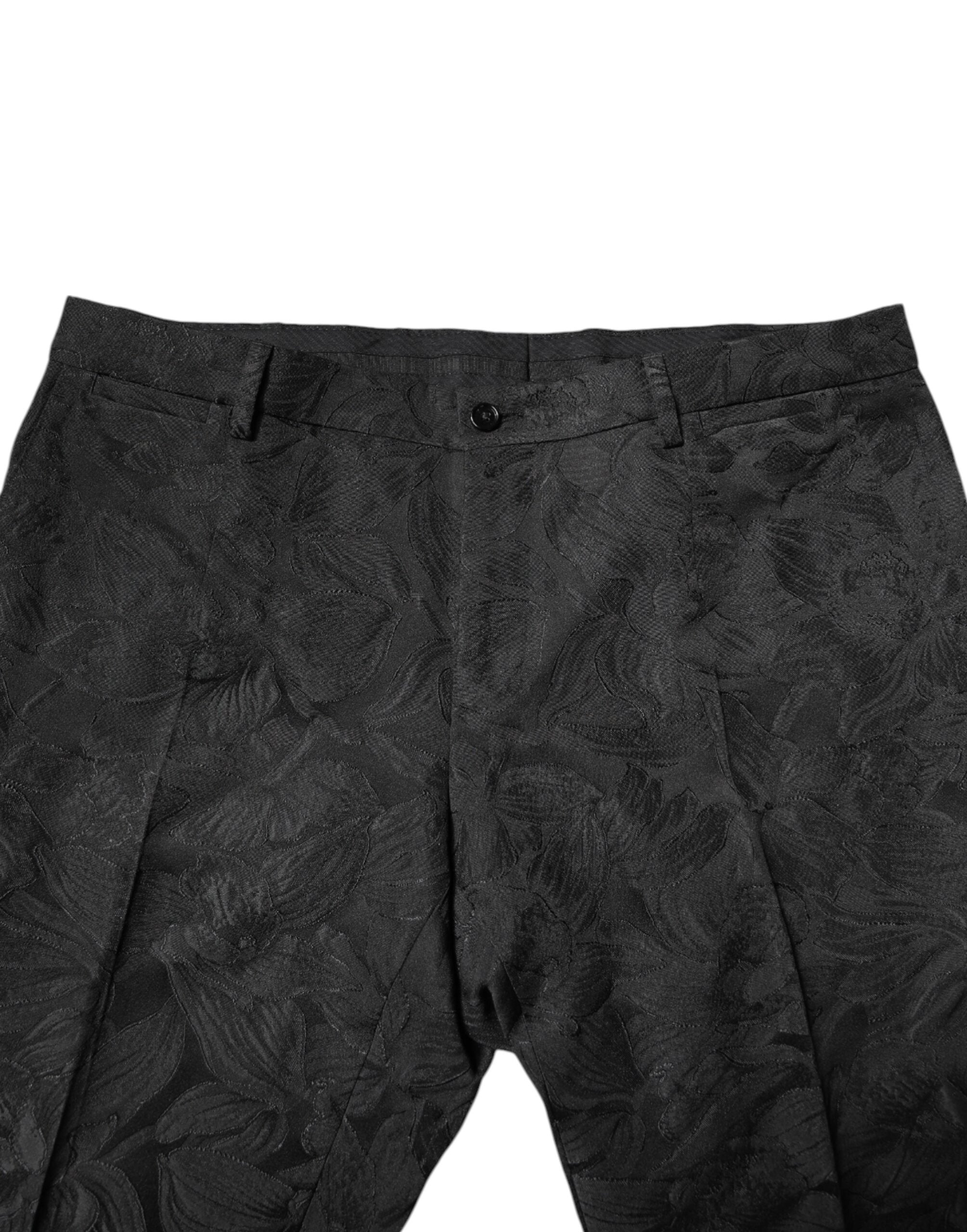 Dolce &amp; Gabbana Zweiteiliger Anzug aus schwarzem Polyester mit floralem Jacquardmuster