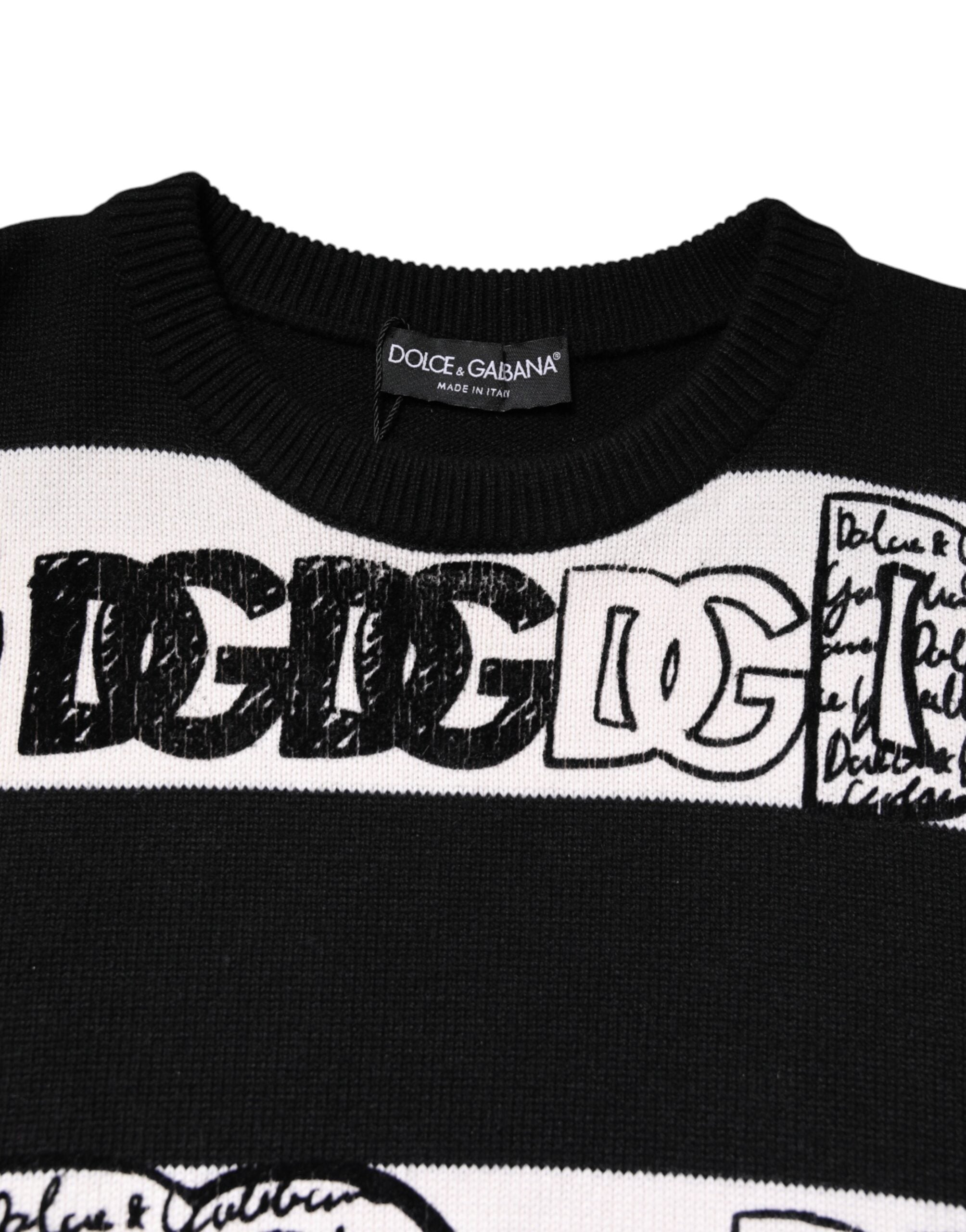 Dolce &amp; Gabbana Pullover aus Wolle mit schwarzem und weißem Logoprint