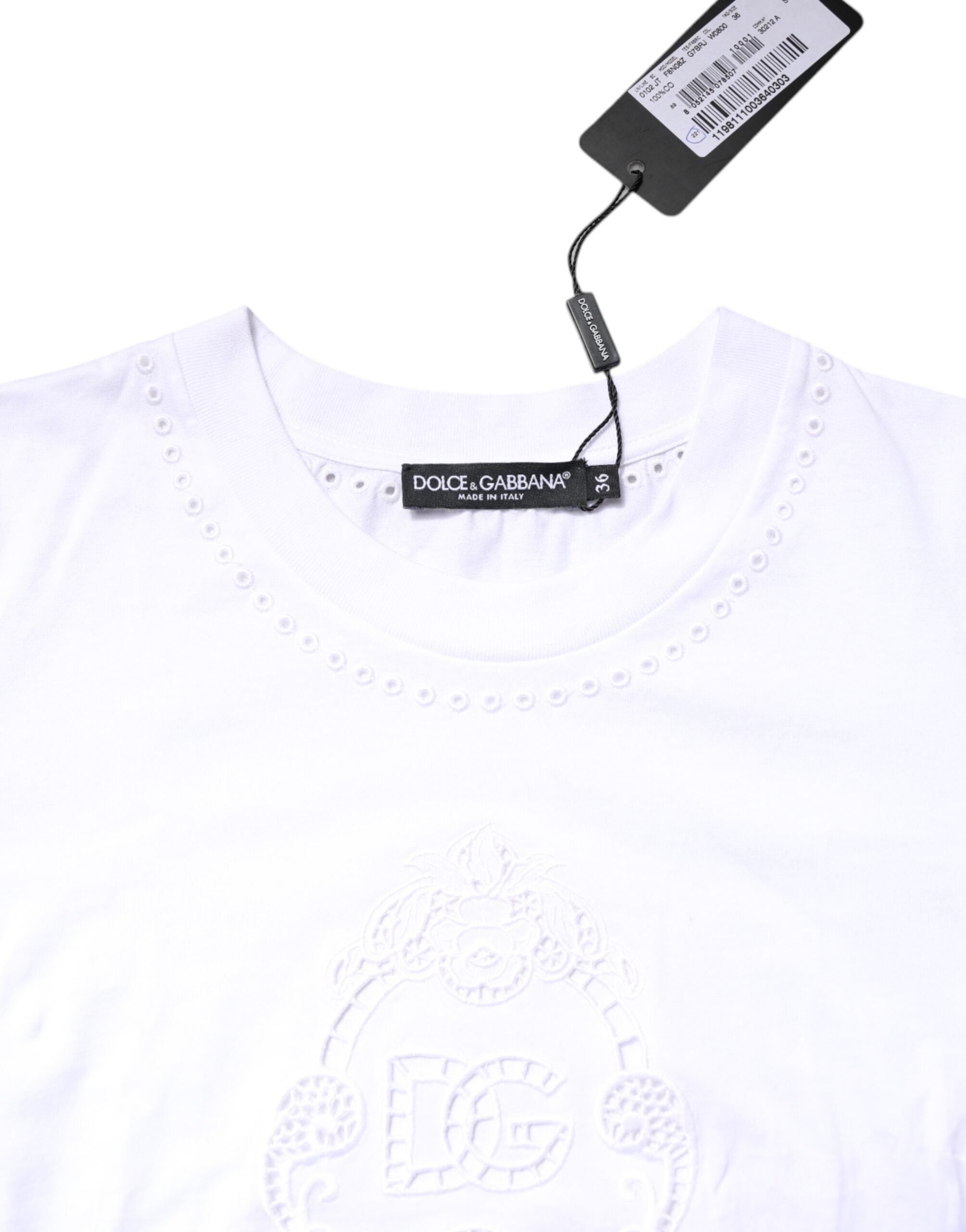 T-shirt Dolce &amp; Gabbana blanc en coton à col rond et logo floral