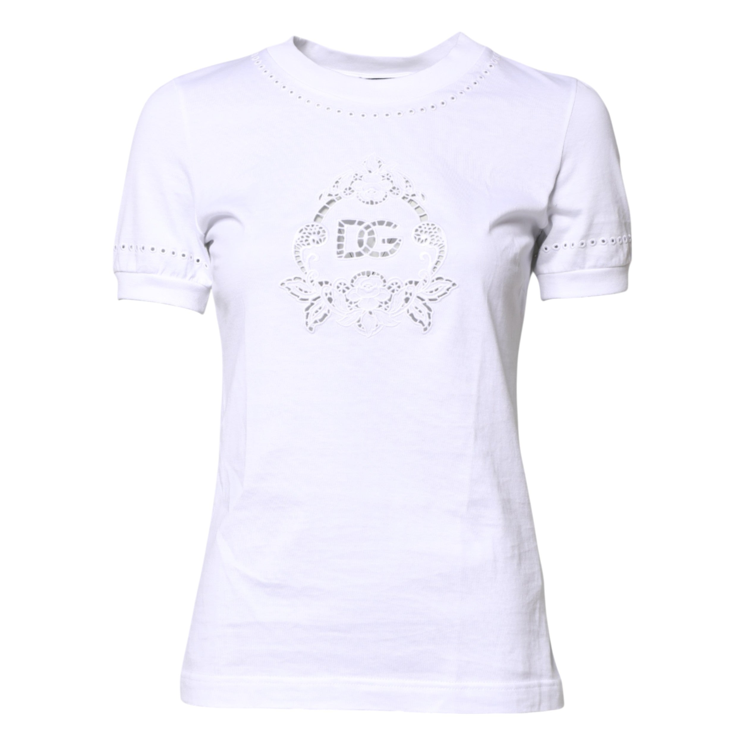 T-shirt Dolce &amp; Gabbana blanc en coton à col rond et logo floral