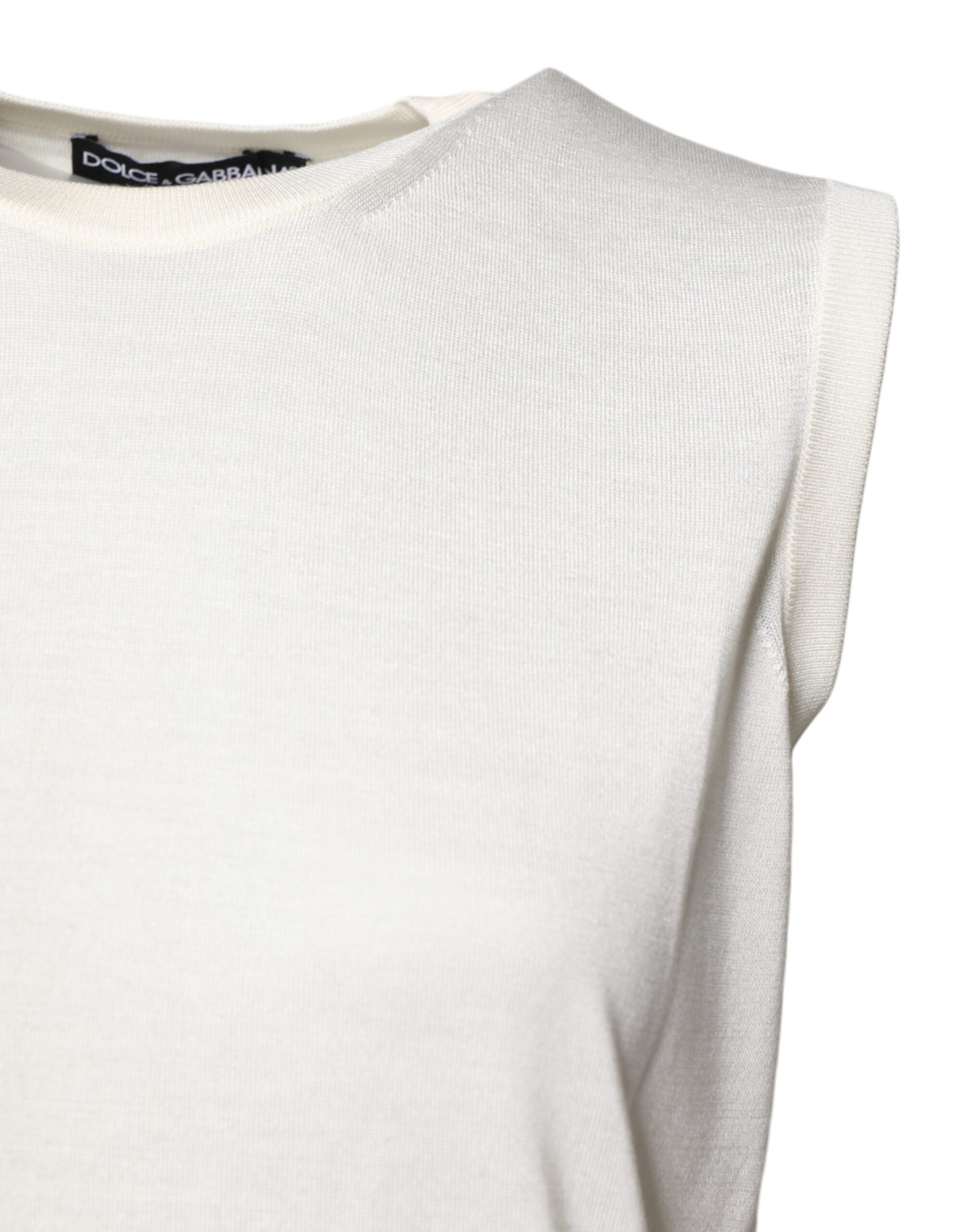 Débardeur sans manches en soie blanche à col rond Dolce &amp; Gabbana