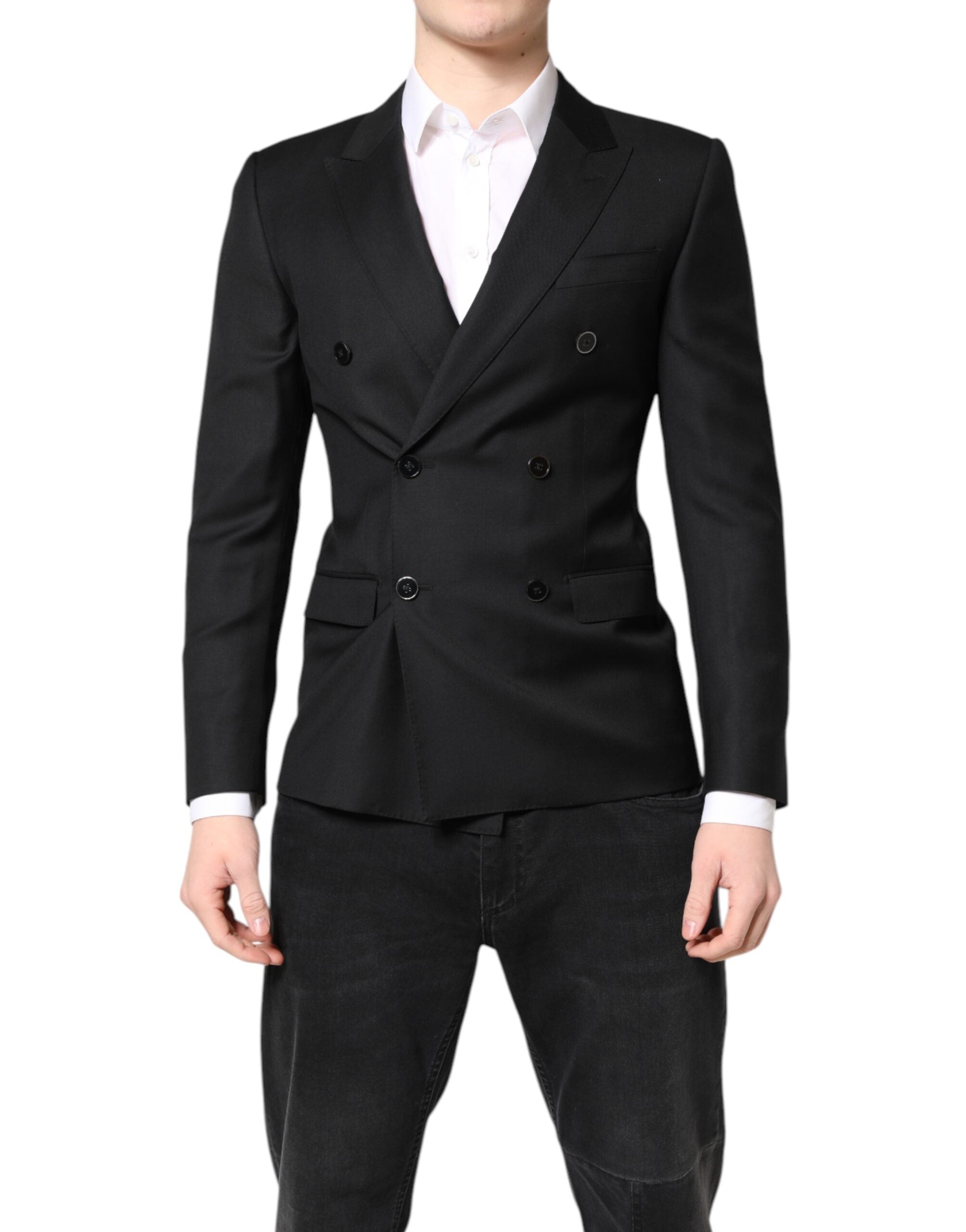 Dolce &amp; Gabbana Schwarzer MARTINI Zweireiher-Mantelblazer