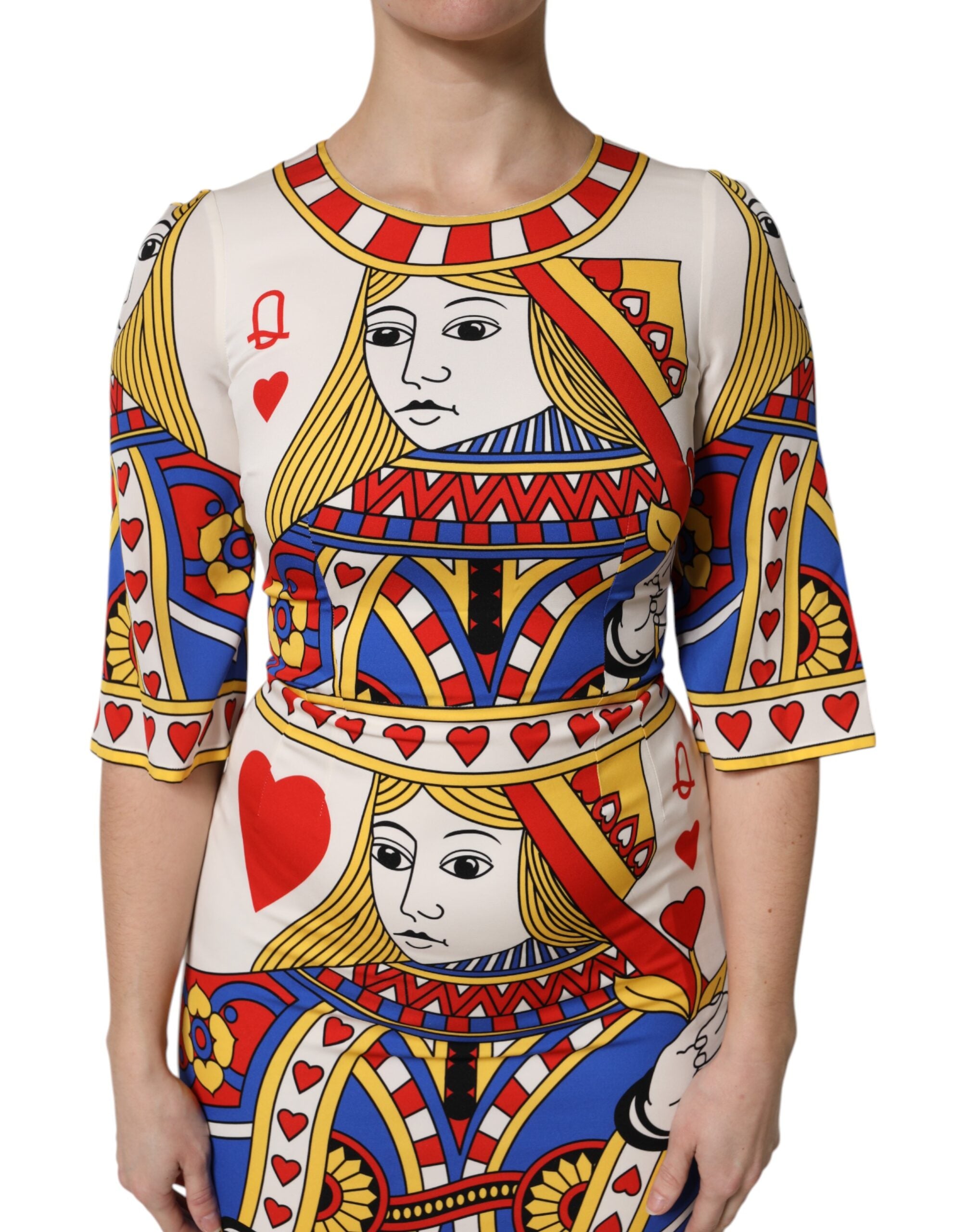 Robe midi blanche à manches courtes Dolce &amp; Gabbana Queen Of Heart