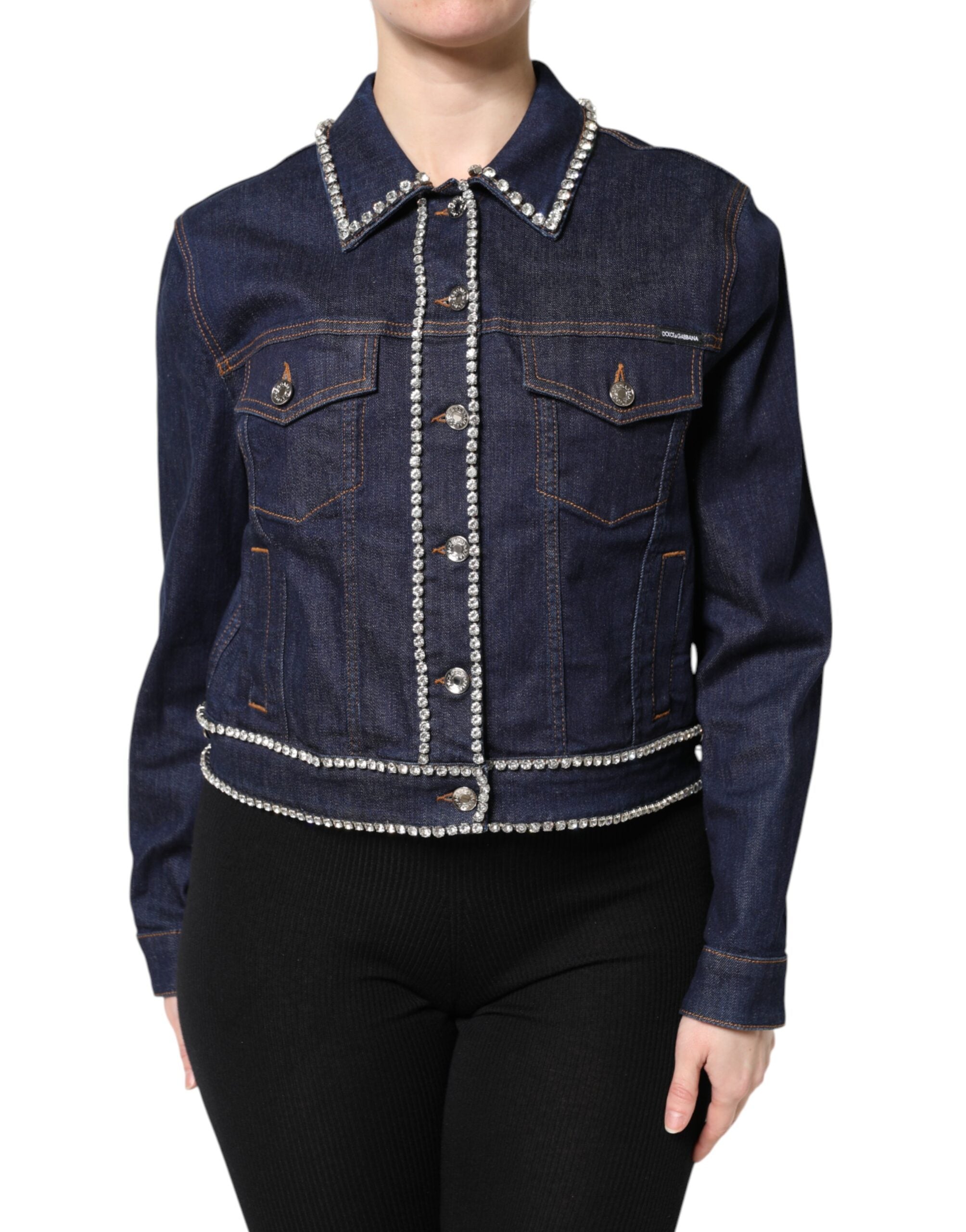 Veste Dolce &amp; Gabbana en denim bleu et coton ornée de cristaux