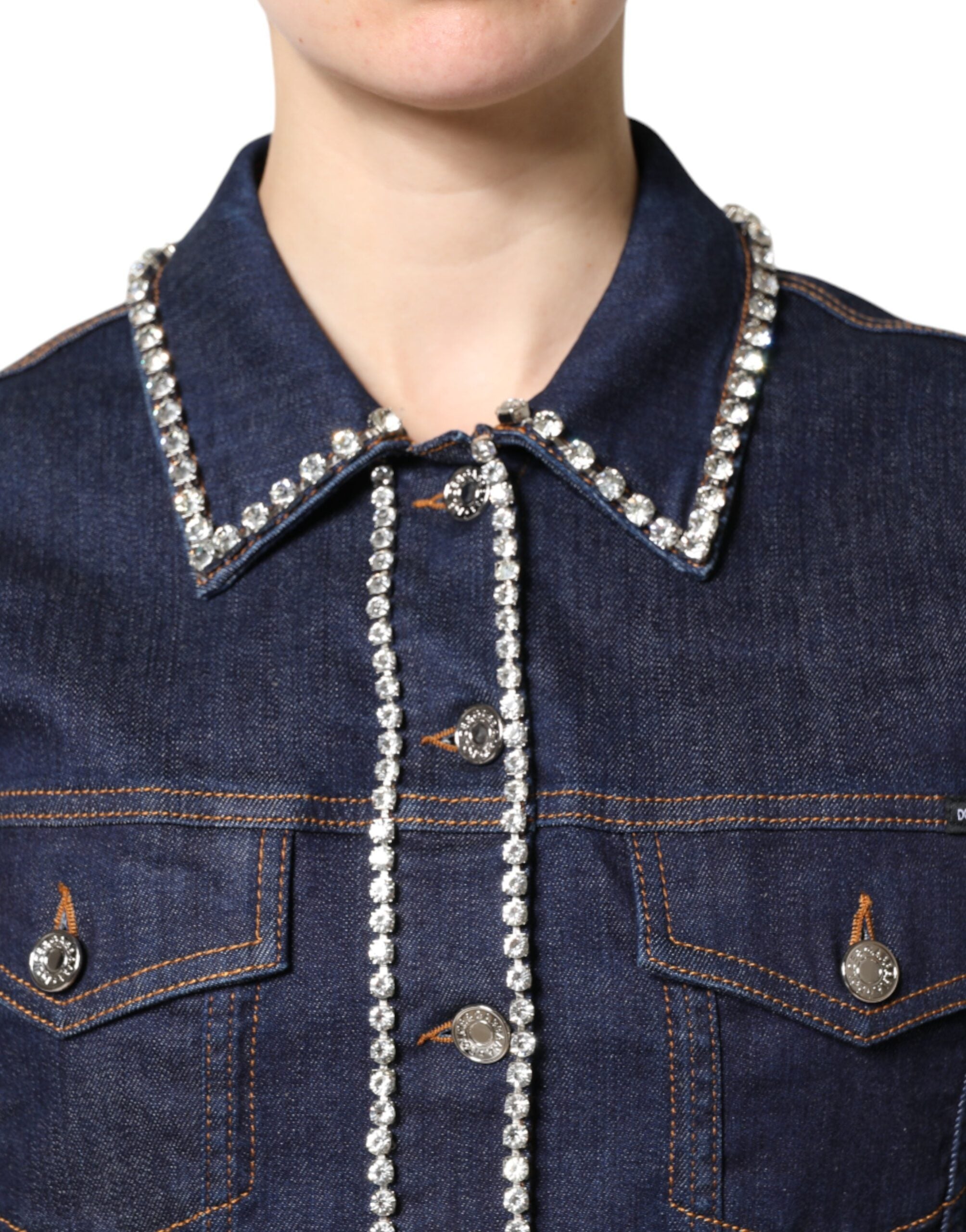 Veste Dolce &amp; Gabbana en denim bleu et coton ornée de cristaux