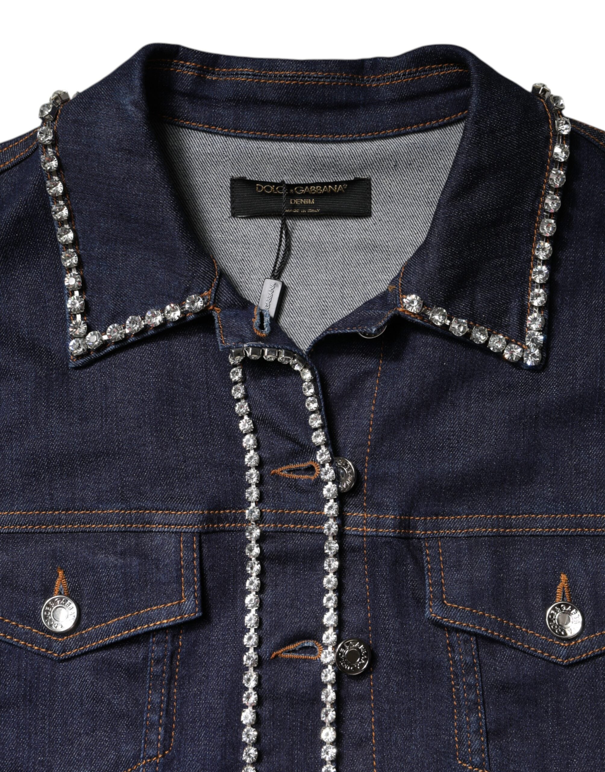 Veste Dolce &amp; Gabbana en denim bleu et coton ornée de cristaux