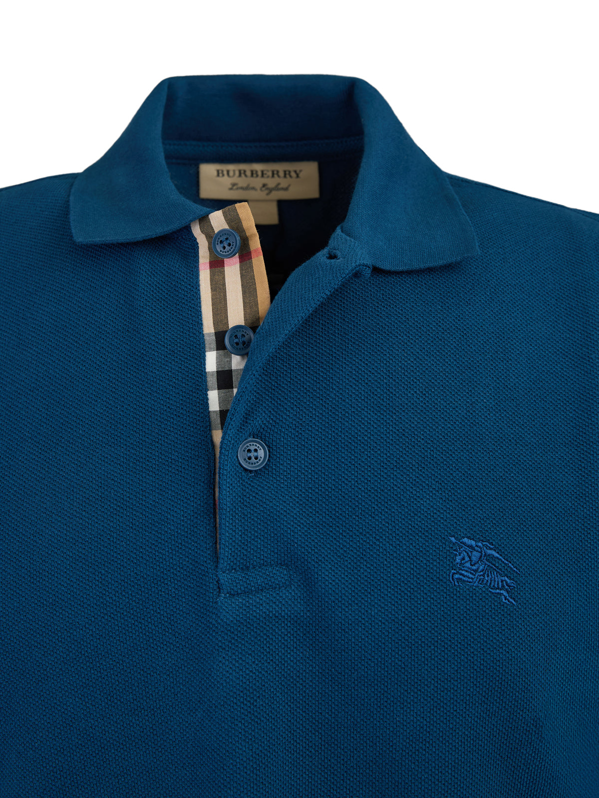 Polo Burberry bleu sarcelle foncé en coton à col