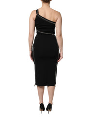 Dolce & Gabbana Black Viscose One Shoulder Zipper Sheath Dress