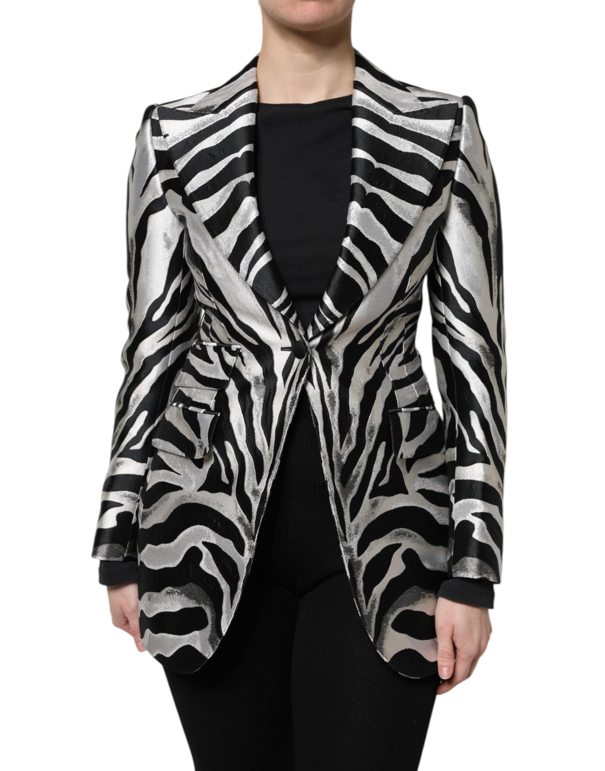 Veste blazer Dolce &amp; Gabbana noire et blanche en polyester pour femme