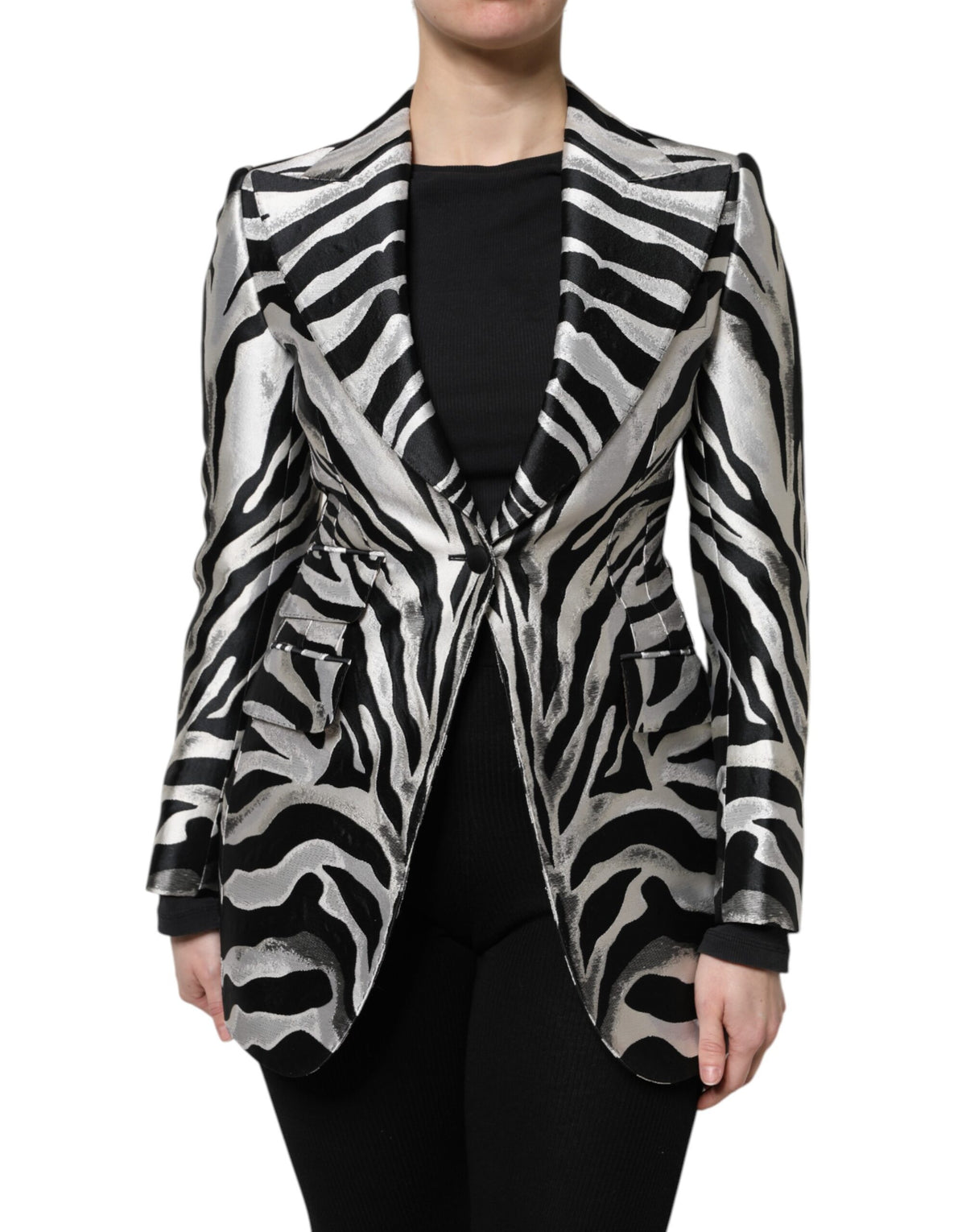 Veste blazer Dolce &amp; Gabbana noire et blanche en polyester pour femme