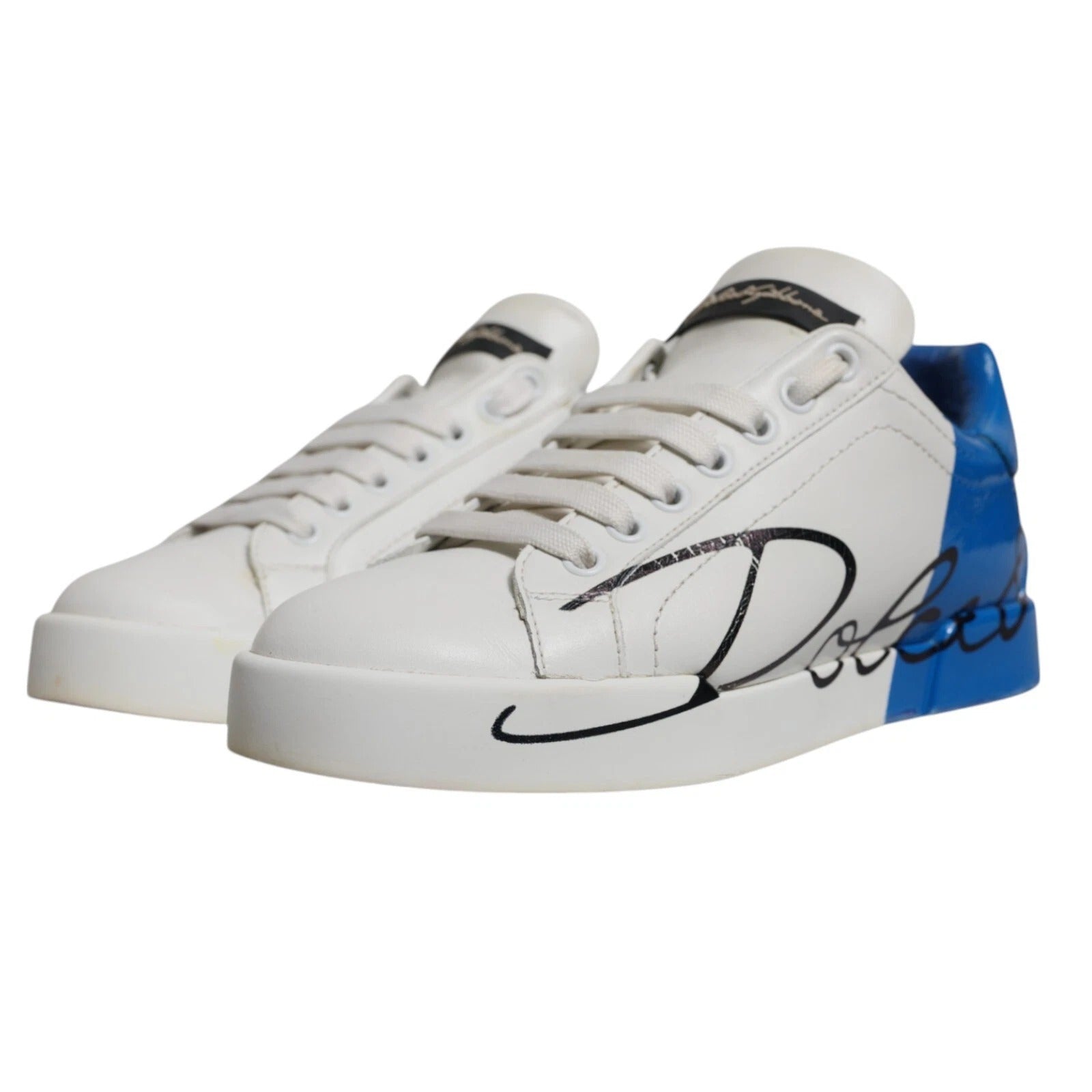 Dolce &amp; Gabbana Portofino Sneakers in Weiß und Blau mit Logo