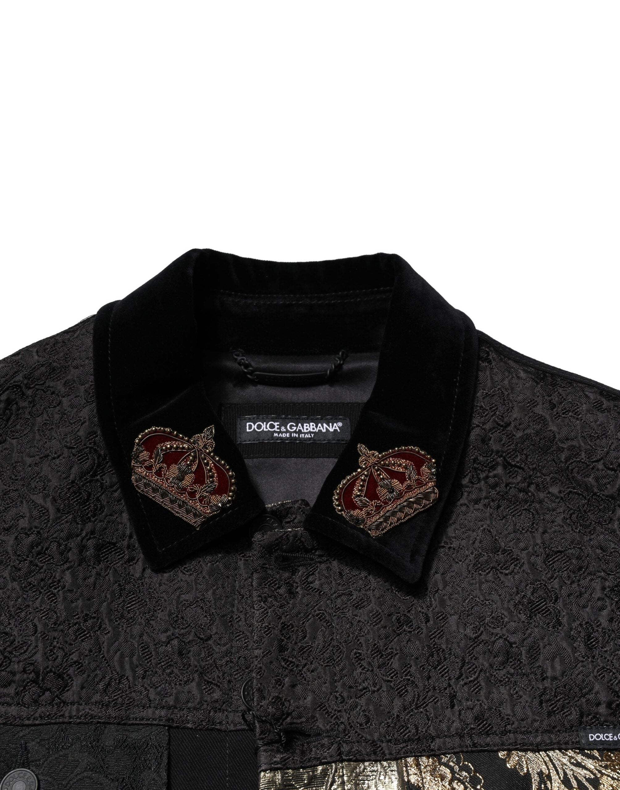 Dolce &amp; Gabbana Herren-Bikerjacke in Schwarz und Gold mit floralem Jacquardmuster