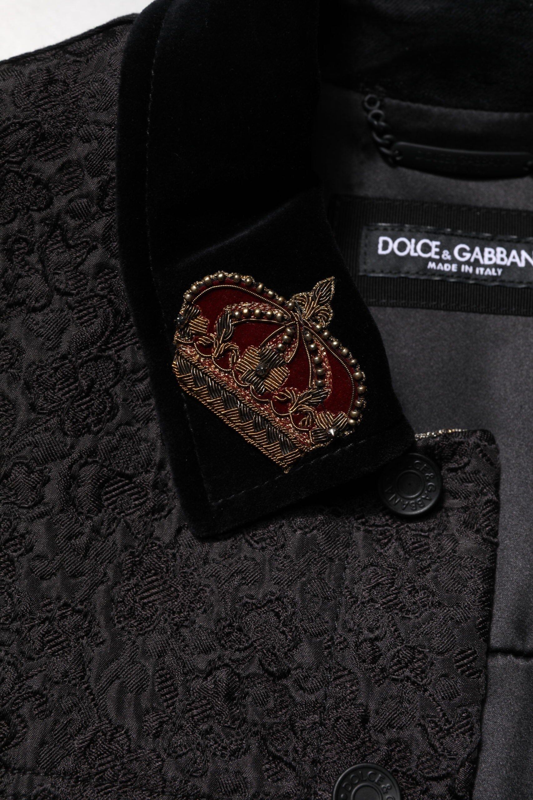 Dolce &amp; Gabbana Herren-Bikerjacke in Schwarz und Gold mit floralem Jacquardmuster