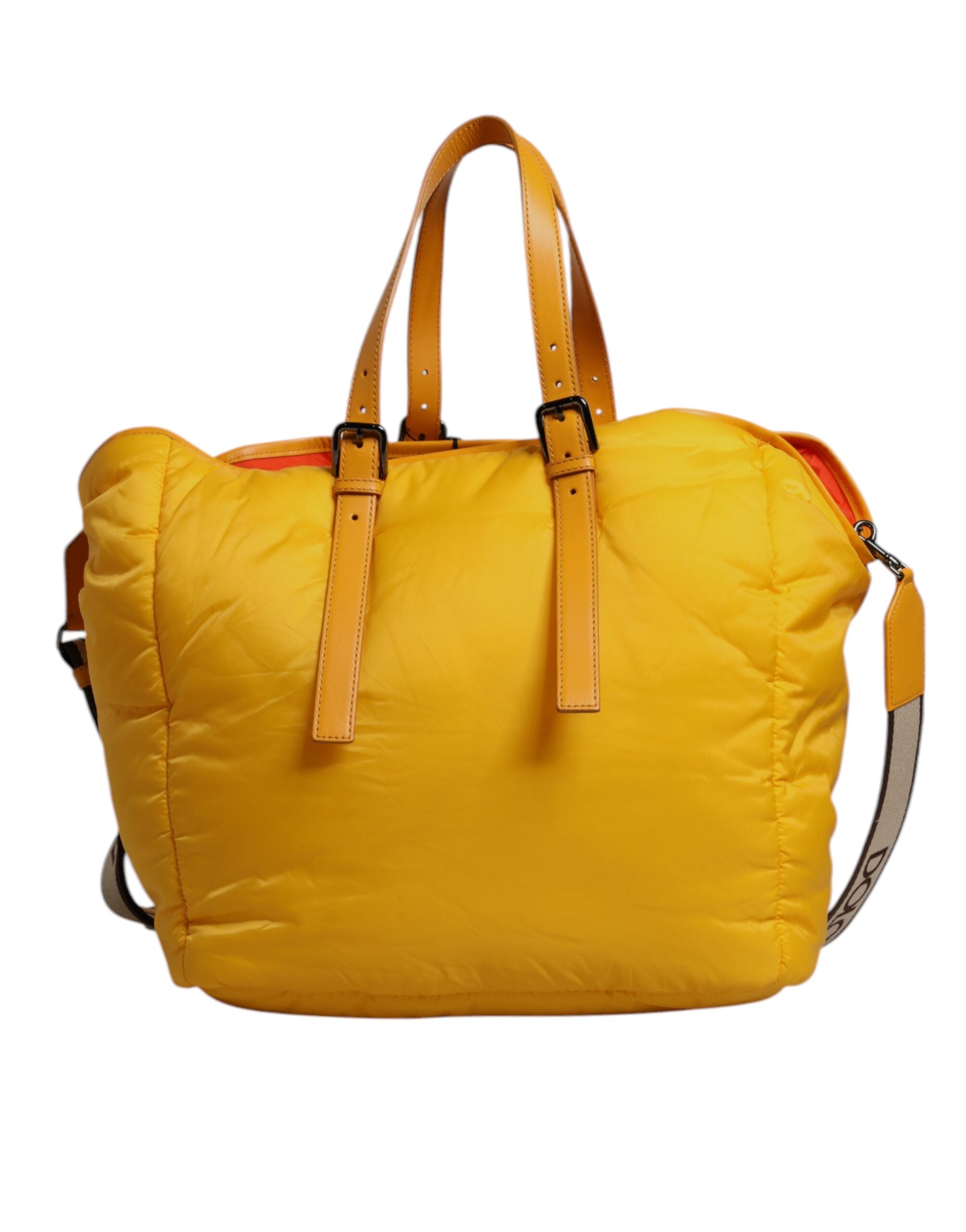 Sac cabas Dolce &amp; Gabbana en nylon jaune orange avec logo et plaque bandoulière