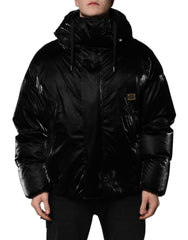 Dolce & Gabbana Black Logo Full Zip Hooded Quilted Jacket