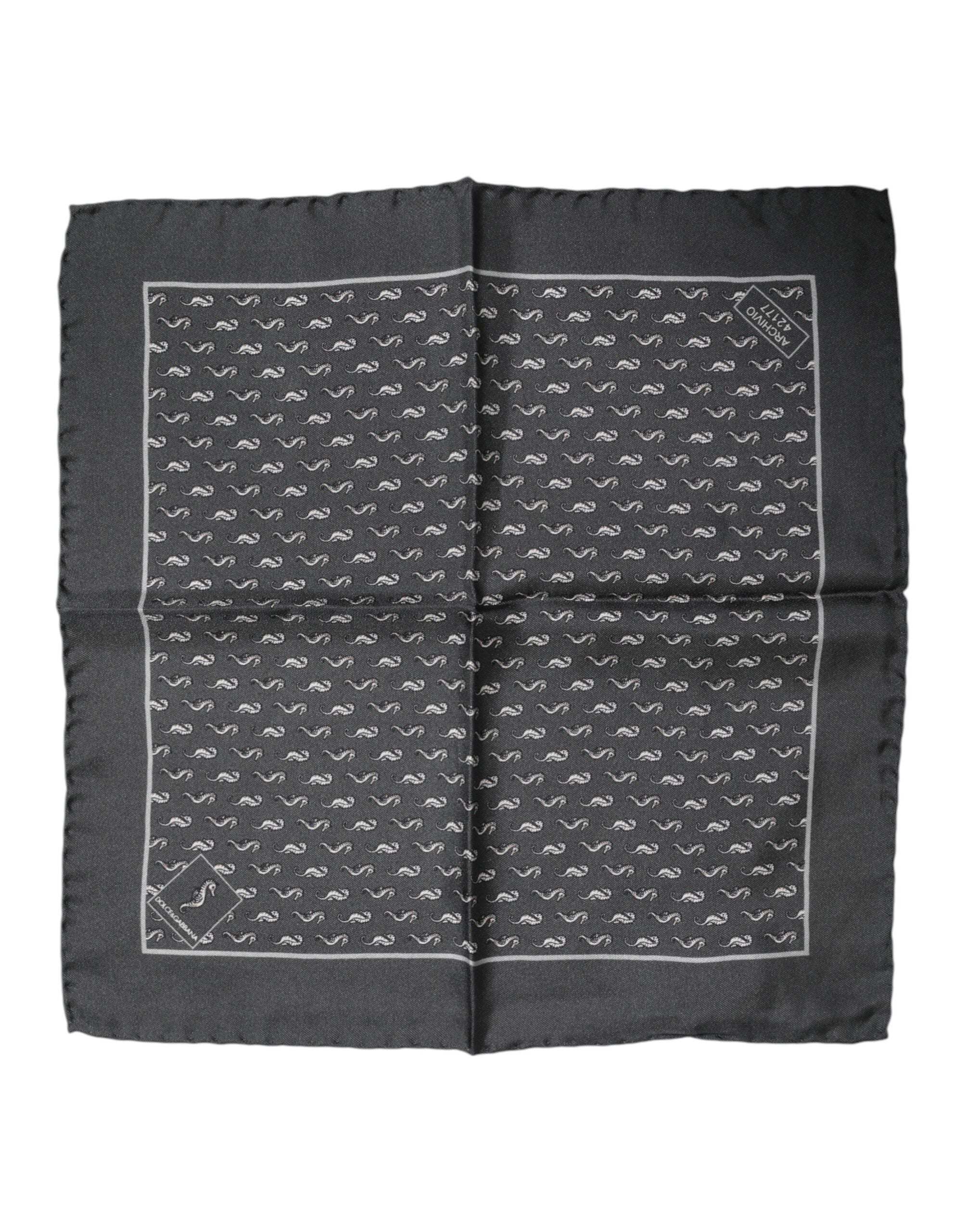 Foulard carré en soie à imprimé poisson noir Dolce &amp; Gabbana pour homme