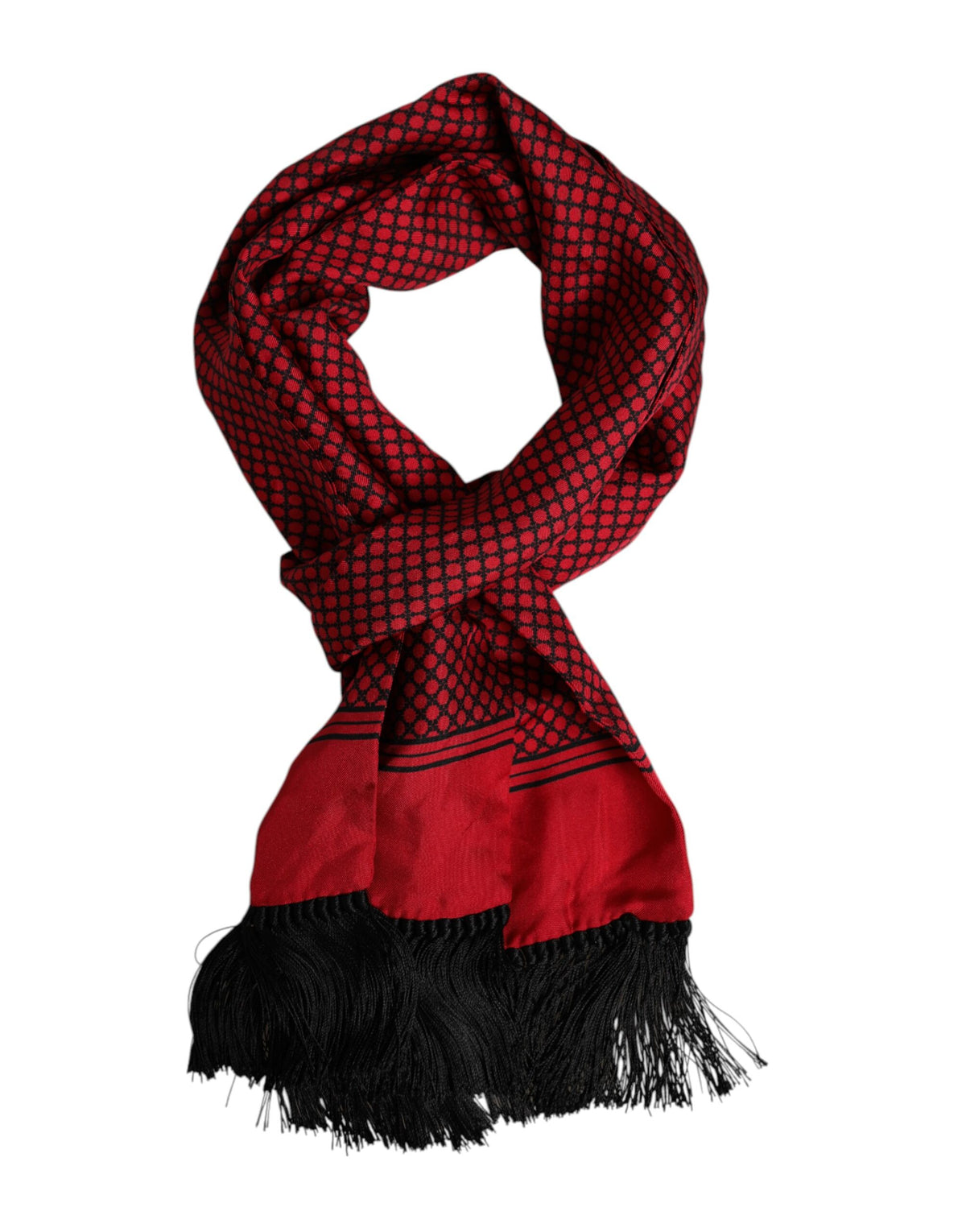 Foulard Dolce &amp; Gabbana pour homme, en soie à pois rouges et franges.