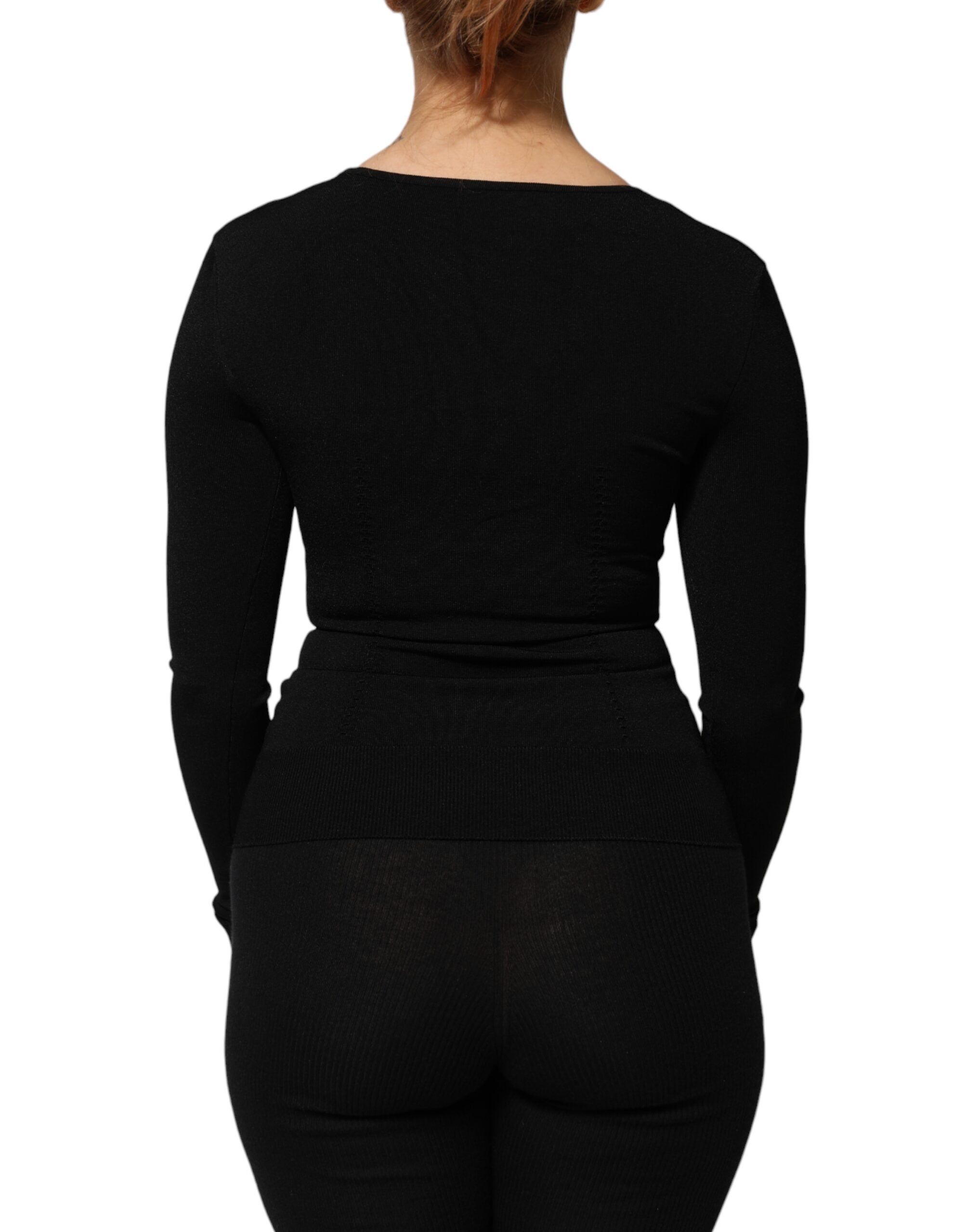 Dolce &amp; Gabbana Schwarzes Langarm-Pullover-Top mit eckigem Ausschnitt